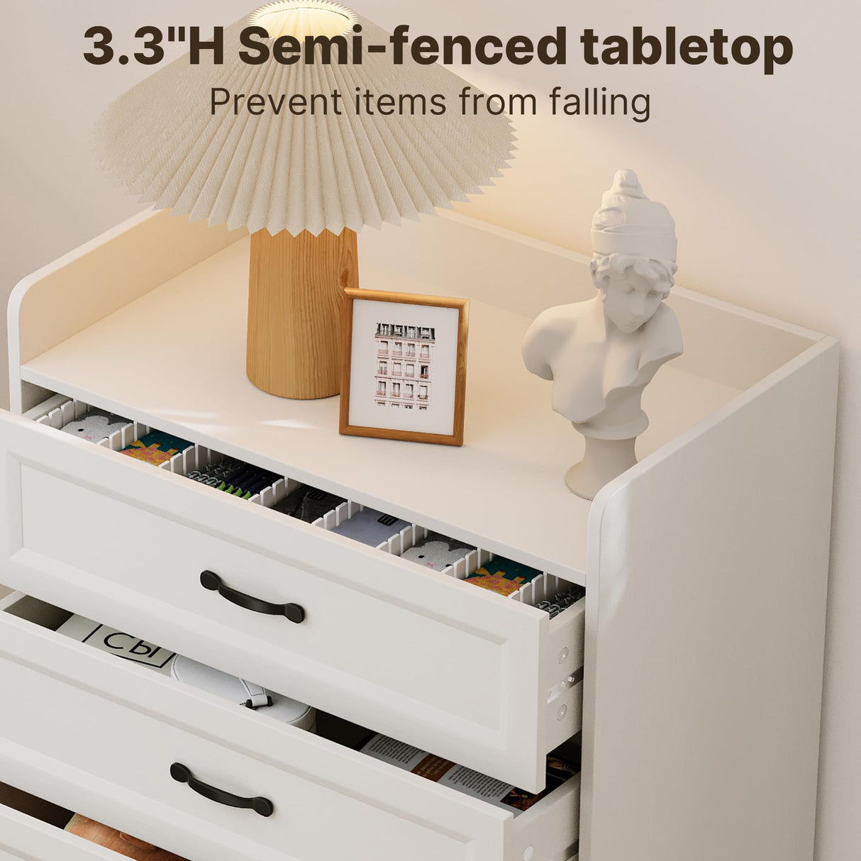 Gizoon 5 Drawers Dresser, 44.3" H Dresser for Bedroom, Chest of Drawers with Large Storage Capacity, Modern 5 Drawer Chest with Smooth Rail, Handles, Anti-tilt Device, for Hallway, Living Room, White Gizoon