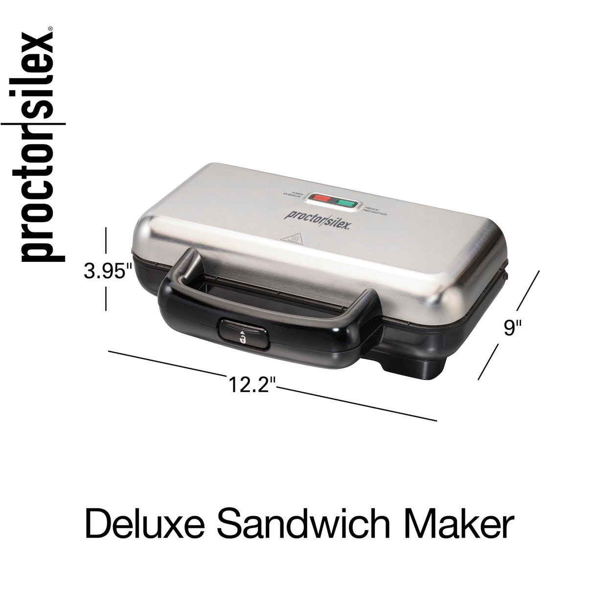 Proctor Silex Deluxe Hot Sandwich Maker with Easy-Clean Durable Nonstick Ceramic Plates, Fits up to 2 Grilled Cheese, Ruebens, Tortas or Subs, Stainless Steel (25415PS) Proctor Silex