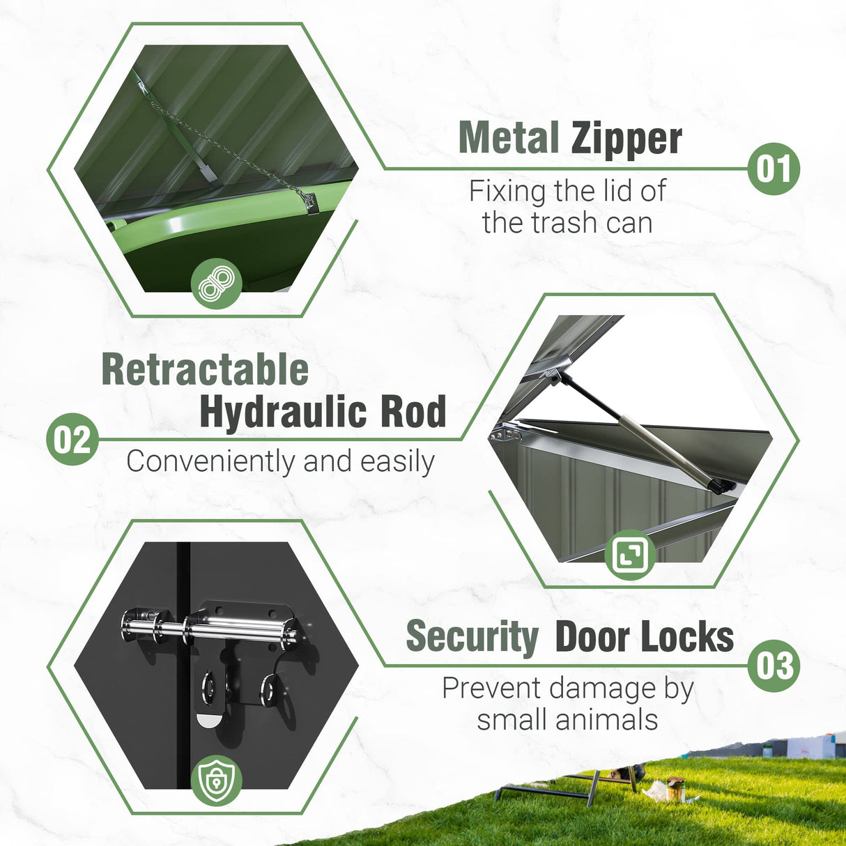 Greesum 5.8x3.3 FT Outdoor Storage Shed Metal Garbage Shed with Lid Chain Hydraulic Gas Rod for Lawn Tools, Bikes, Toys,Garbage Bin,Black Greesum