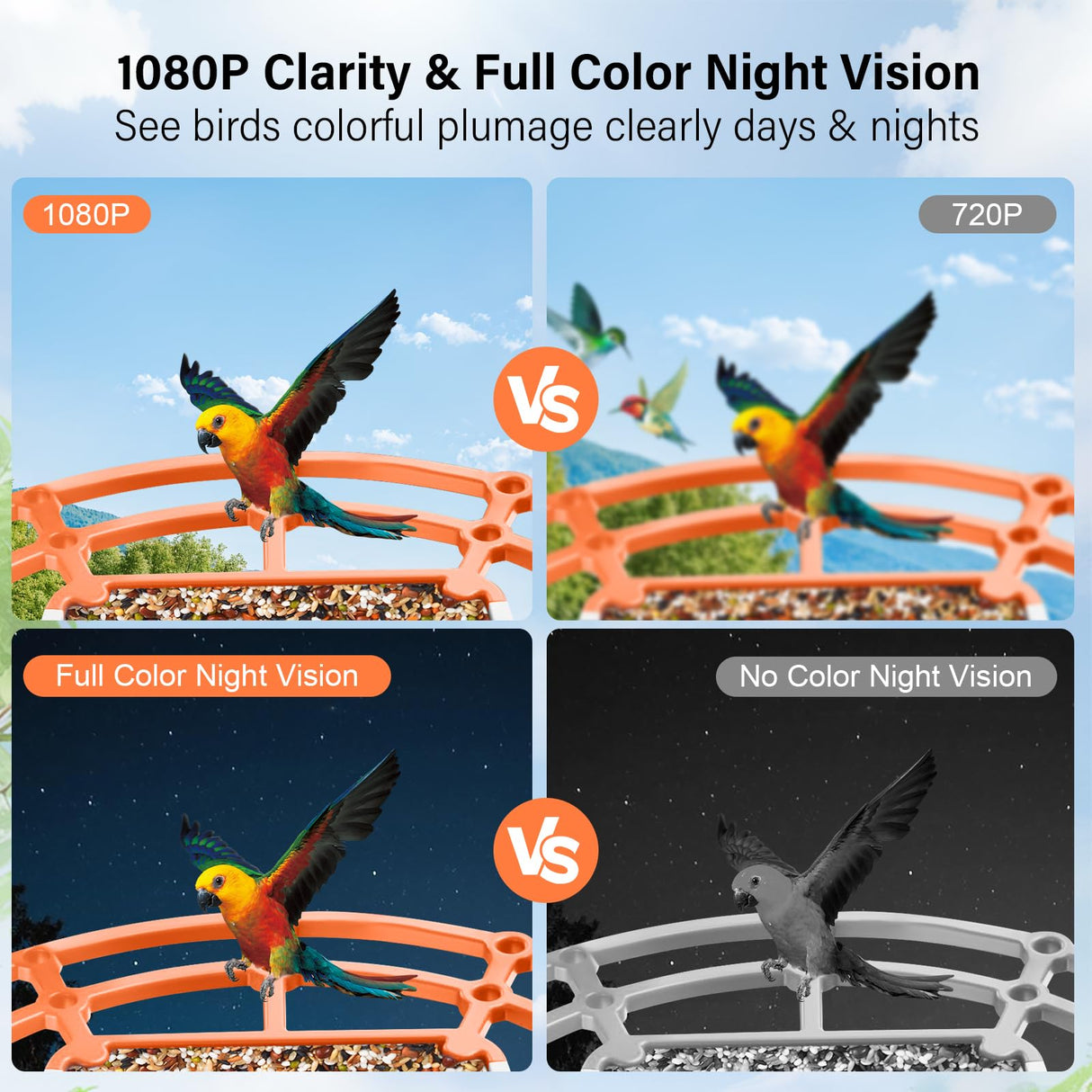 Smart Bird Feeder with Camera, Wireless Outdoor Solar Bird Feeder, Solar-Powered WiFi 1080P Live Camera, Auto Capture & Motion Detection ZENFLIX