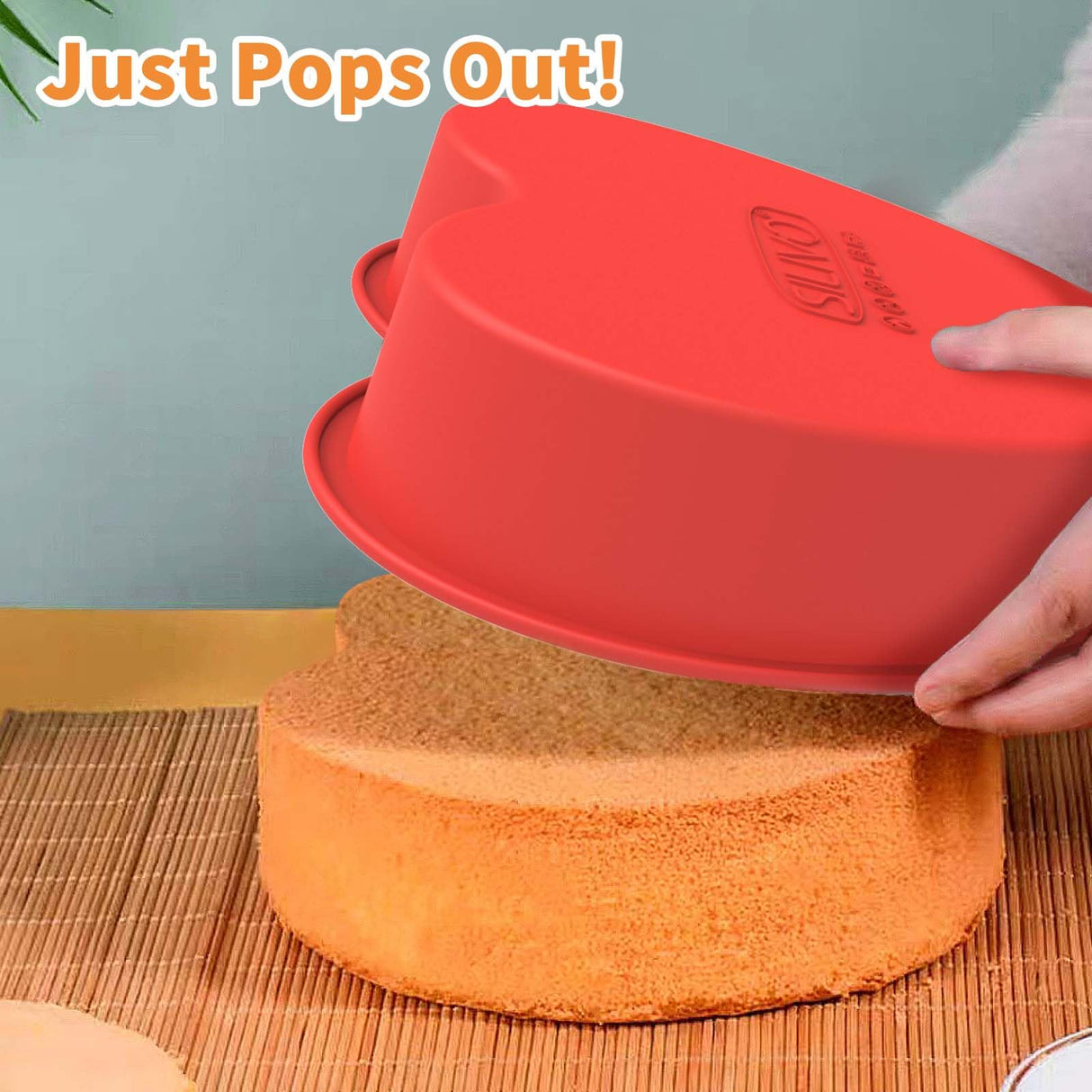 SILIVO Silicone Heart Shaped Cake Pans, 8 Inch, Red, Nonstick, Food Grade Silicone, Easy Clean, Freezer, Microwave and Oven Safe SILIVO