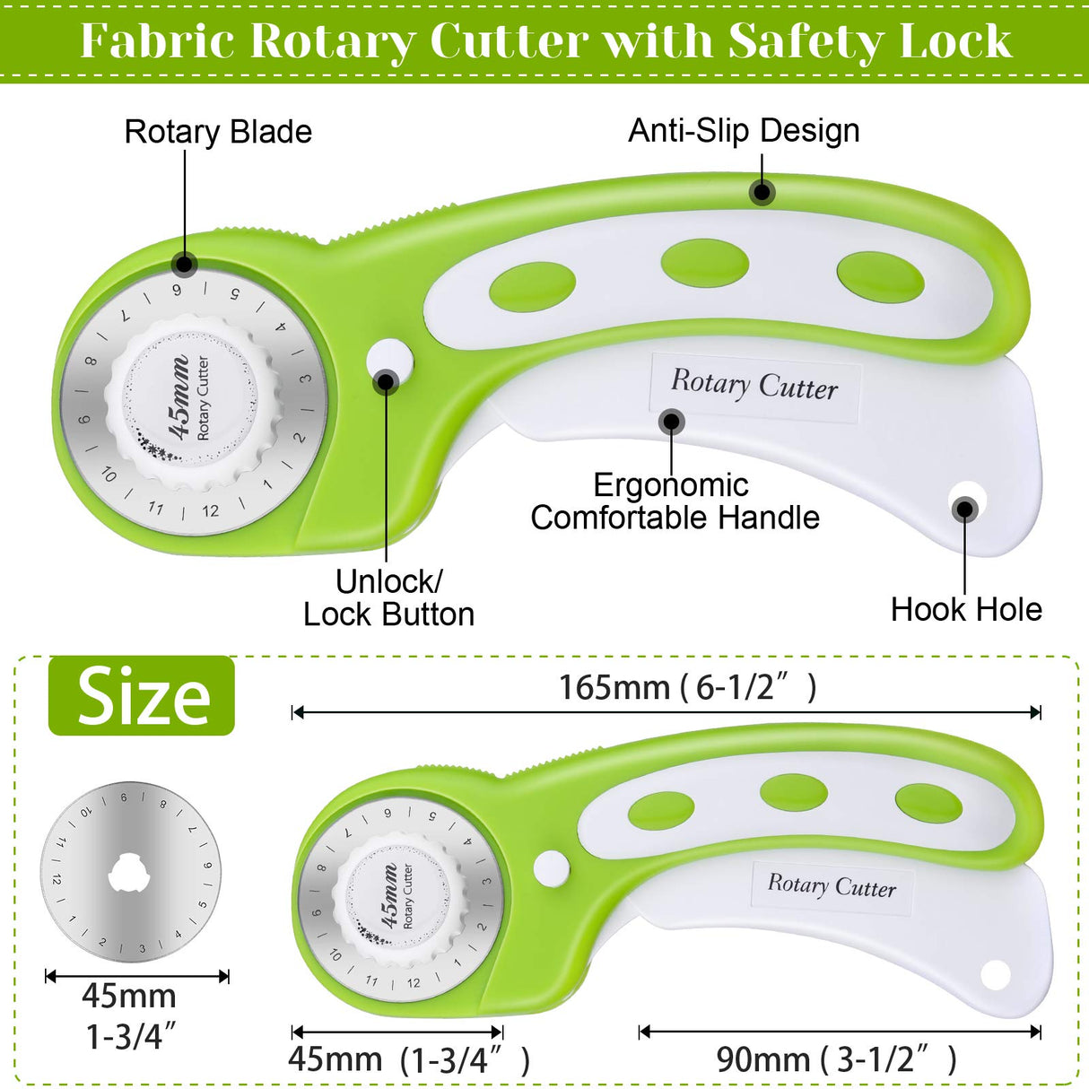 Rotary Cutter Set, Audab Self Healing Sewing Mats Rotary Cutter and Mat 45mm Rotary Fabric Cutter Set with 2 Blades Rotary Cutting Mat for Crafts Fabric Quilting Hobby (9" x 12" (A4)) Audab