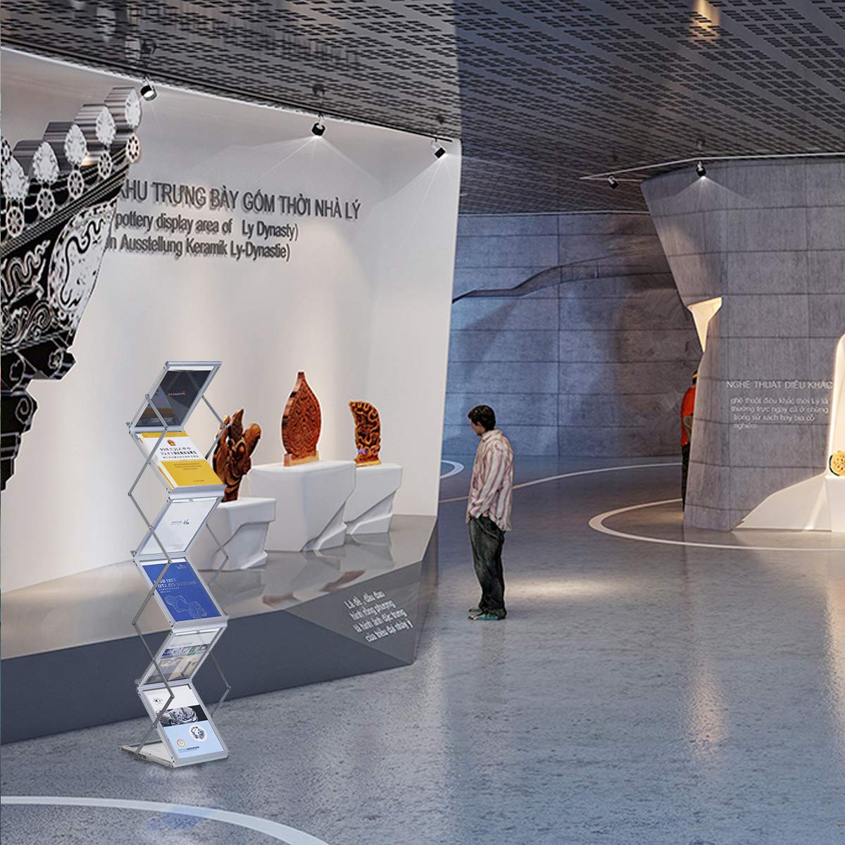 HUAZI Foldable Aluminum Magazine Rack, Portable Pop-up Display Stand, 6 Pockets, A4 Size, for Trade Shows, Office, Retail Store HUAZI