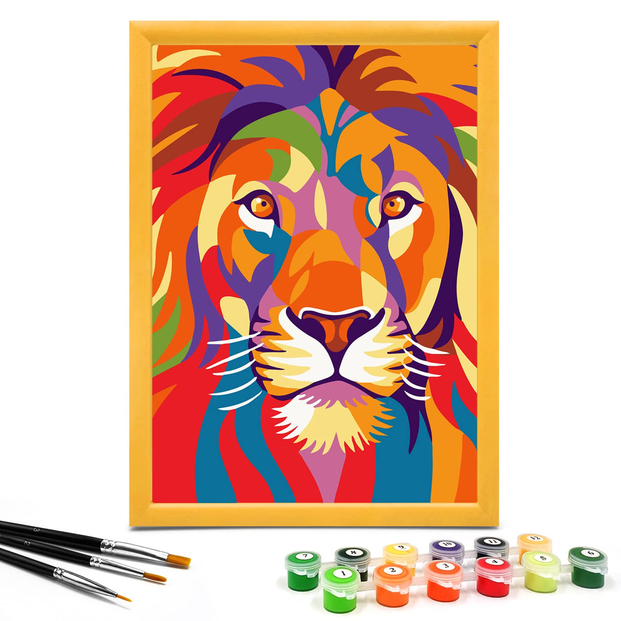 Nariolar Paint by Numbers for Kids Ages 4-8-12 with 7X9.5 inch Pre-Printed Cardboard,11 Acrylic Paint Pots and 3 Painting Brushes, Room Decor for Children,(Proud Lion) Nariolar