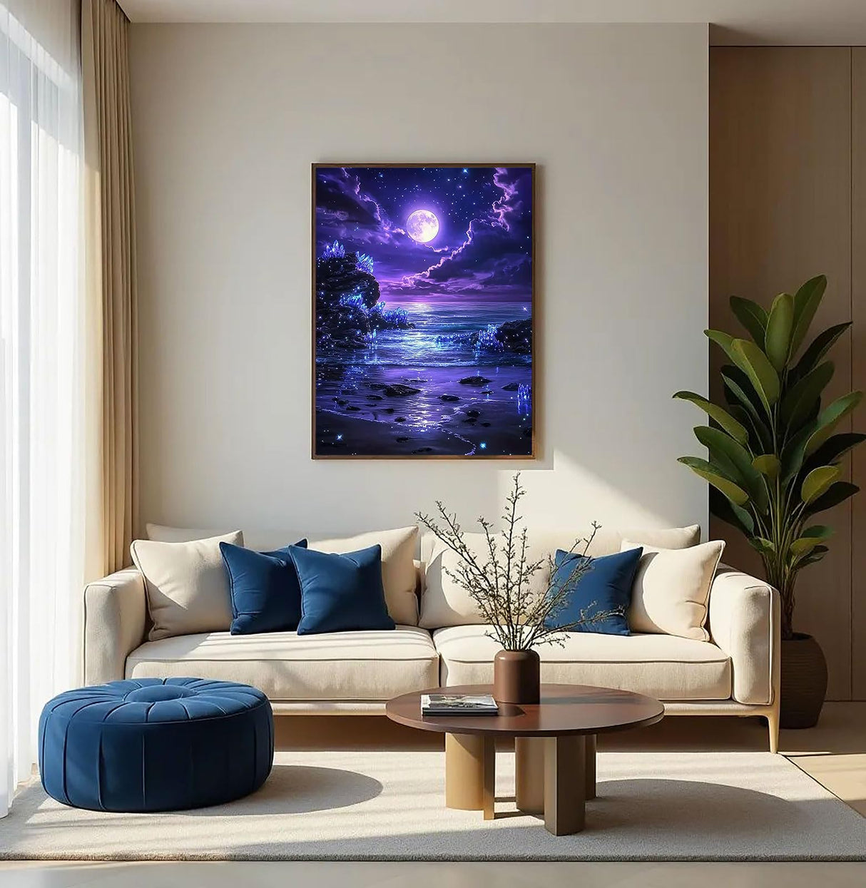 5D Purple Moonlight Beach Diamond Art Kits for Adults,Full Round Drill Diamond Painting Kits for Beginners Full Moon Seaside ,DIY Gem Art and Crafts Paint by Diamonds Crystal,Home Wall Decor 12X16Inch SJDIYSTORE