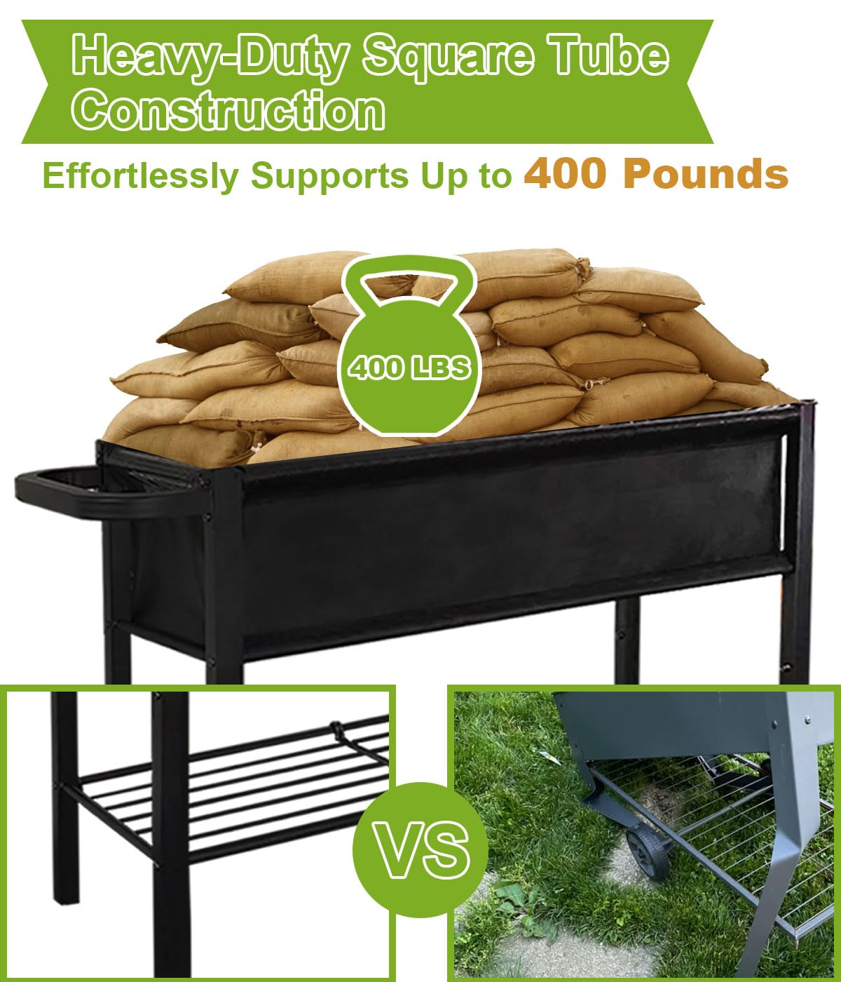 Fiwithy Raised Garden Bed with Legs for Outdoor Plants, Standing Elevated Planter Box Cart on Wheels for Vegetables Flower Herb Patio, Black Fiwithy