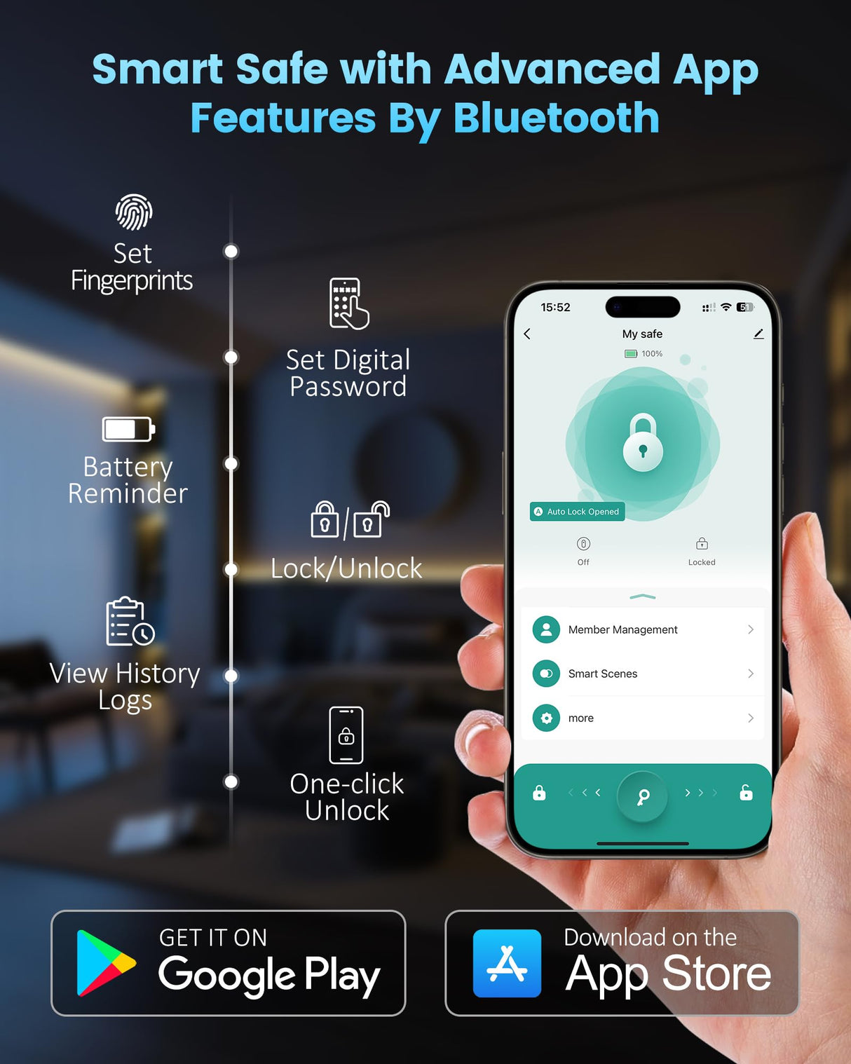 Adoreal Smart Biometric Gun Safe for Handguns, 4 Ways Quick-Access Fingerprint Gun Safe for Pistols, Fingerprint/Digital Keypad/Key/APP Gun Locks Box for 2 Guns, Sturdy Heavy Steel Construction Adoreal