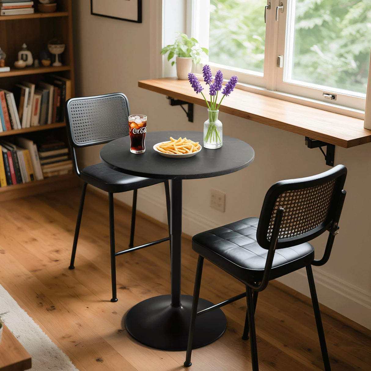 Athena Collection Round Bar Table, Adjustable Height Pub & Bistro Table with 360 Swivel Base, High Top with MDF Desktop - Black Rock Athena Collection