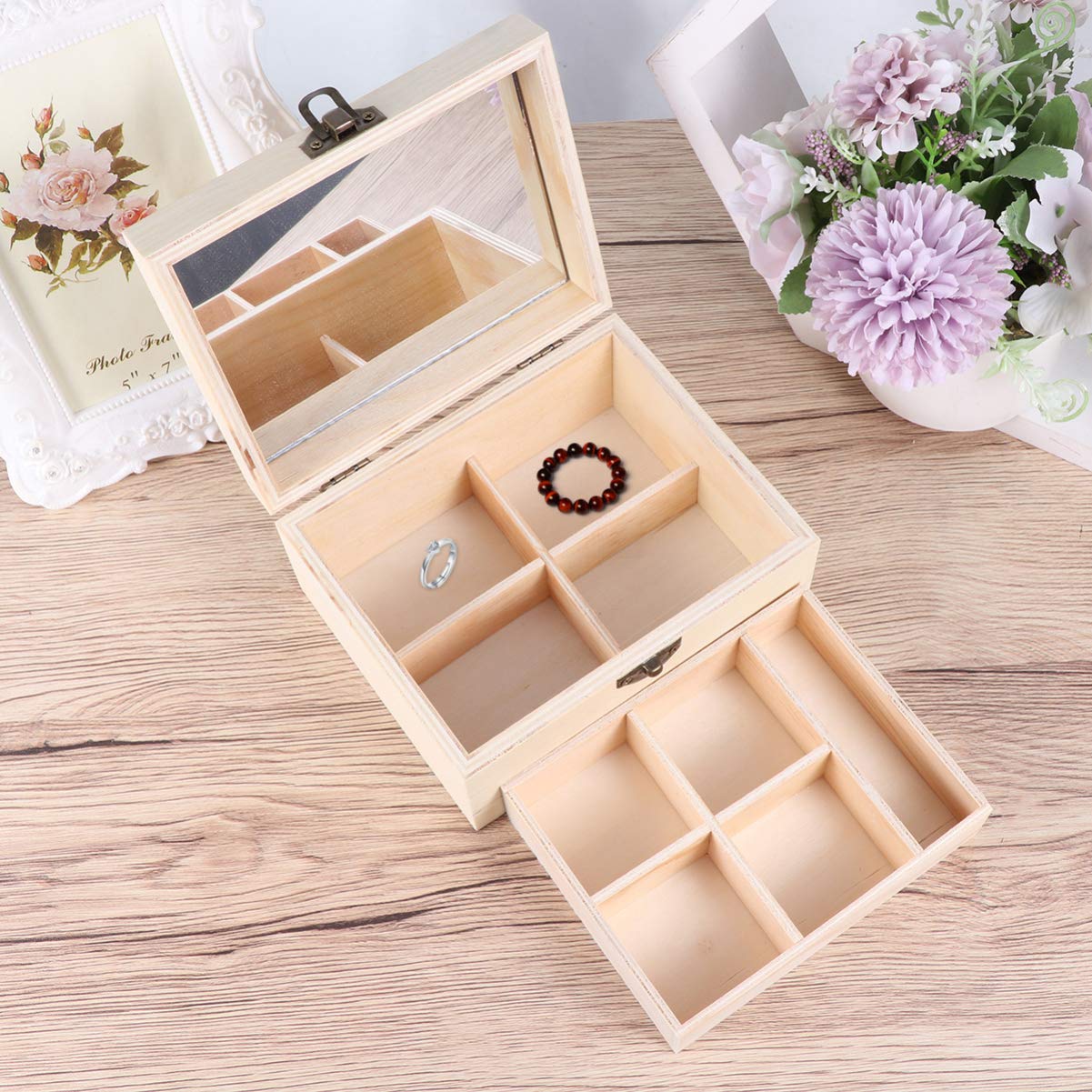 Artibetter Unfinished Wooden Boxes: 1PC Unfinished Wooden Jewelry Box Treasure Boxes with Locking Clasp for Jewelry Storage DIY Crafts ARTIBETTER