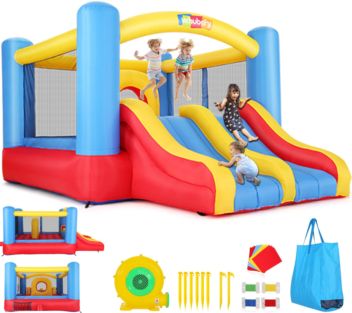 Whubefy Bounce House, Inflatable Bounce House for Kids 3-6 Big Kids 8-12, Indoor/Outdoor Double Slide Obstacle Bouncer with Blower, 12 x 9FT Jumping Castle with Center Hoop for Family Backyard Wesoky