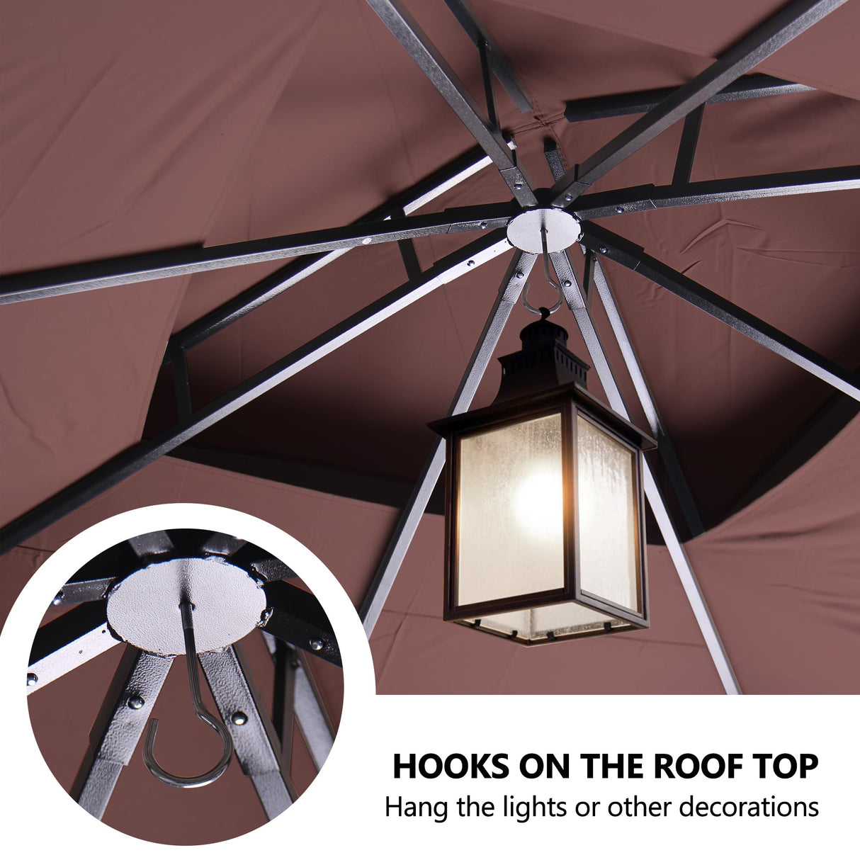 GARTOO 11'x13' Outdoor Patio Gazebo - Porch Gazebo with Polyester Roof & Breathable Netting, Best for Garden, Lawn, Backyard Deck (Chocolate) GARTOO