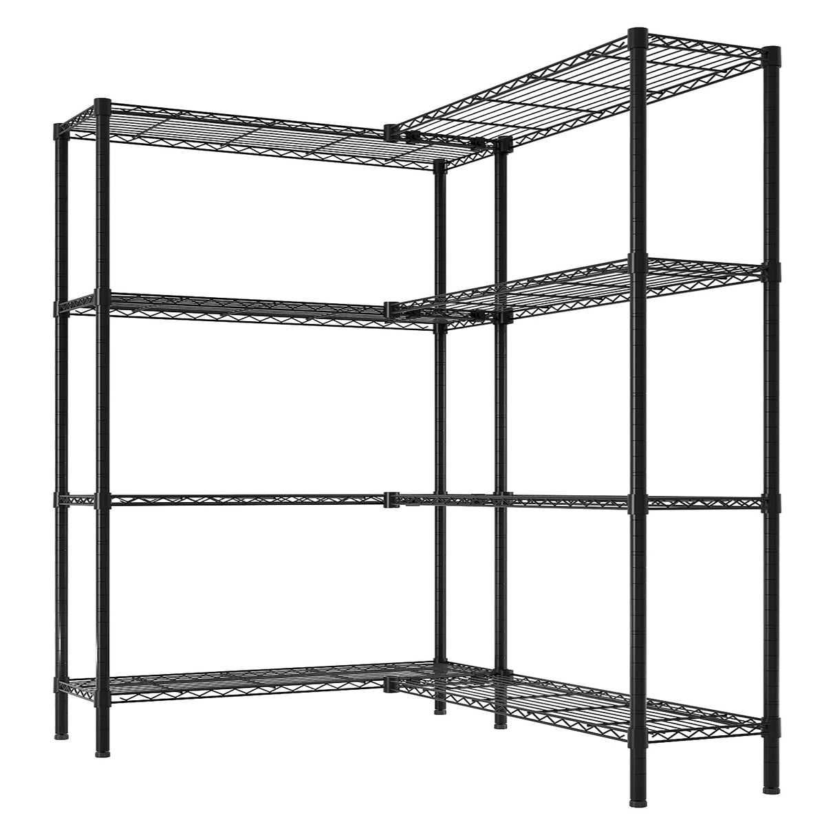 L Shaped Adjustable Storage Shelves 49.2''W X 70.86''H , 4 Tier Wire Shelving Unit, Heavy Duty Garage Corner Shelf, Metal Standing Shelf Units, Pantry Shelf for Corner Laundry Kitchen Pantry Closet SESAISHEIR