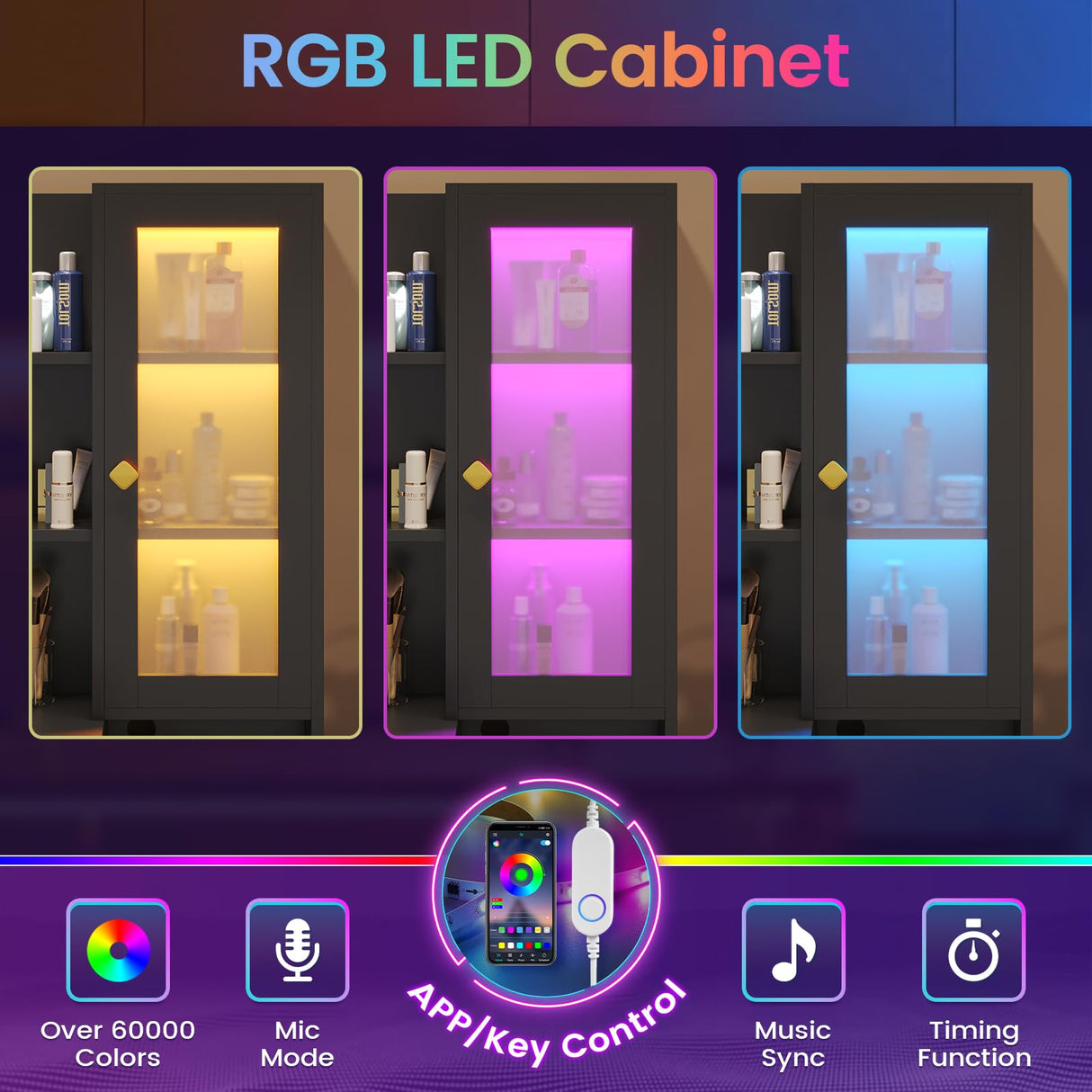 HAUOMS Large Makeup Vanity with Lights Vanity Desk with Mirror, Modern Vanity Table Set with Drawer Dresser, Charging Station & RGB Cabinets, Makeup Desk with 5 Drawers and Storage Shelves, Black HAUOMS