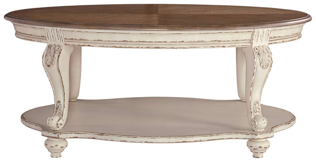 Signature Design by Ashley Realyn Casual Cottage Coffee Table, Antique White & Brown Signature Design by Ashley