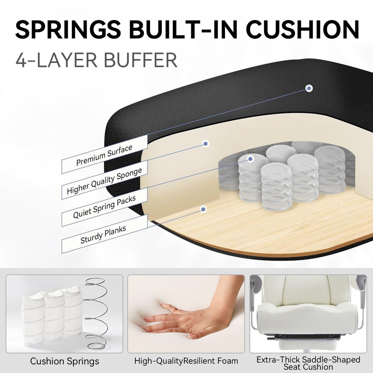 Efomao Big and Tall Office Chair 450lbs, Ergonomic Office Chair, Executive Office Chair for Heavy People, Computer Chair with Foot Rest, High Back Office Chair, PU Leather White Office Chair Efomao