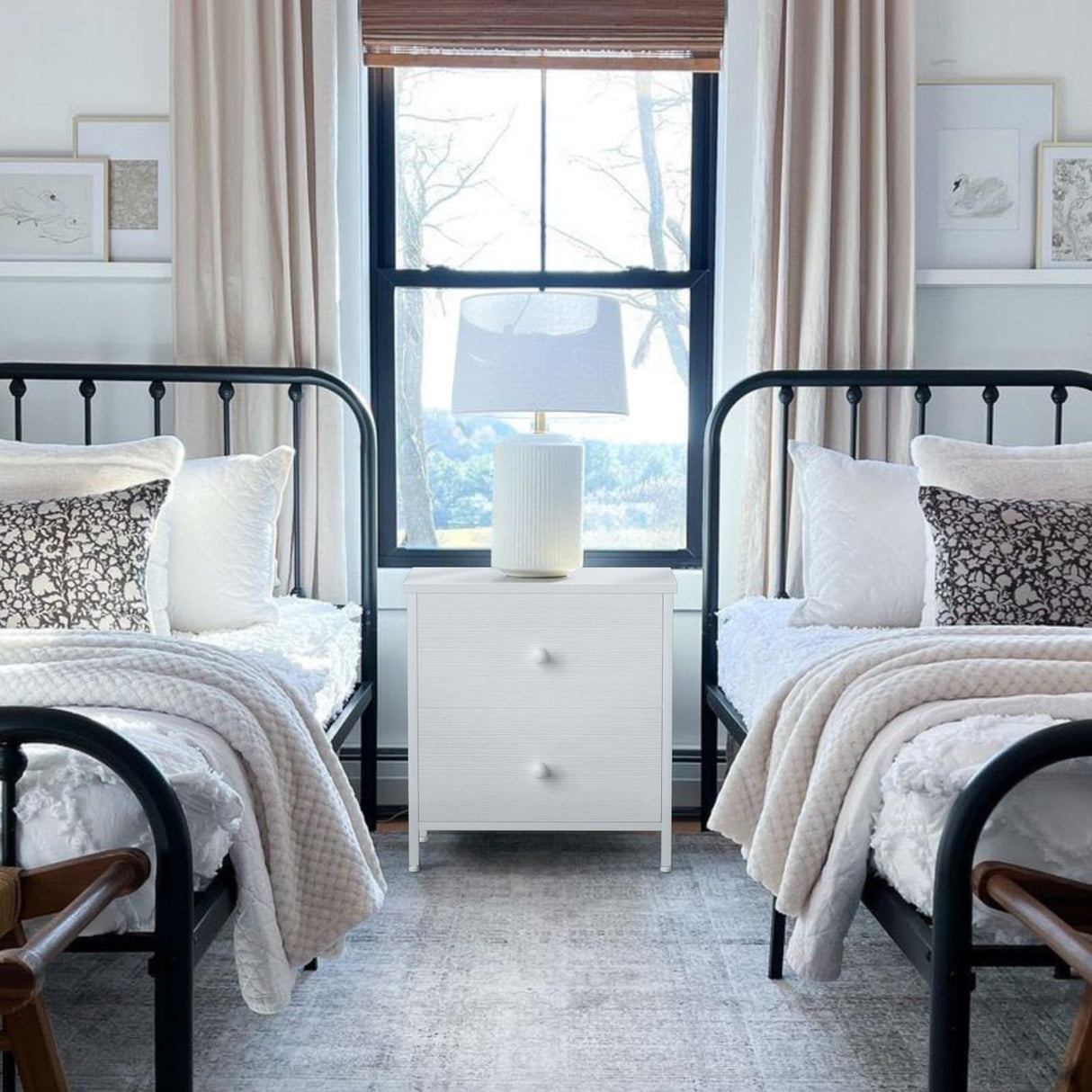 BOLUO White Nightstands Set of 2, 2 Drawer Dresser for Bedroom Night Stand Small Dresser End Table with Drawers Modern BOLUO