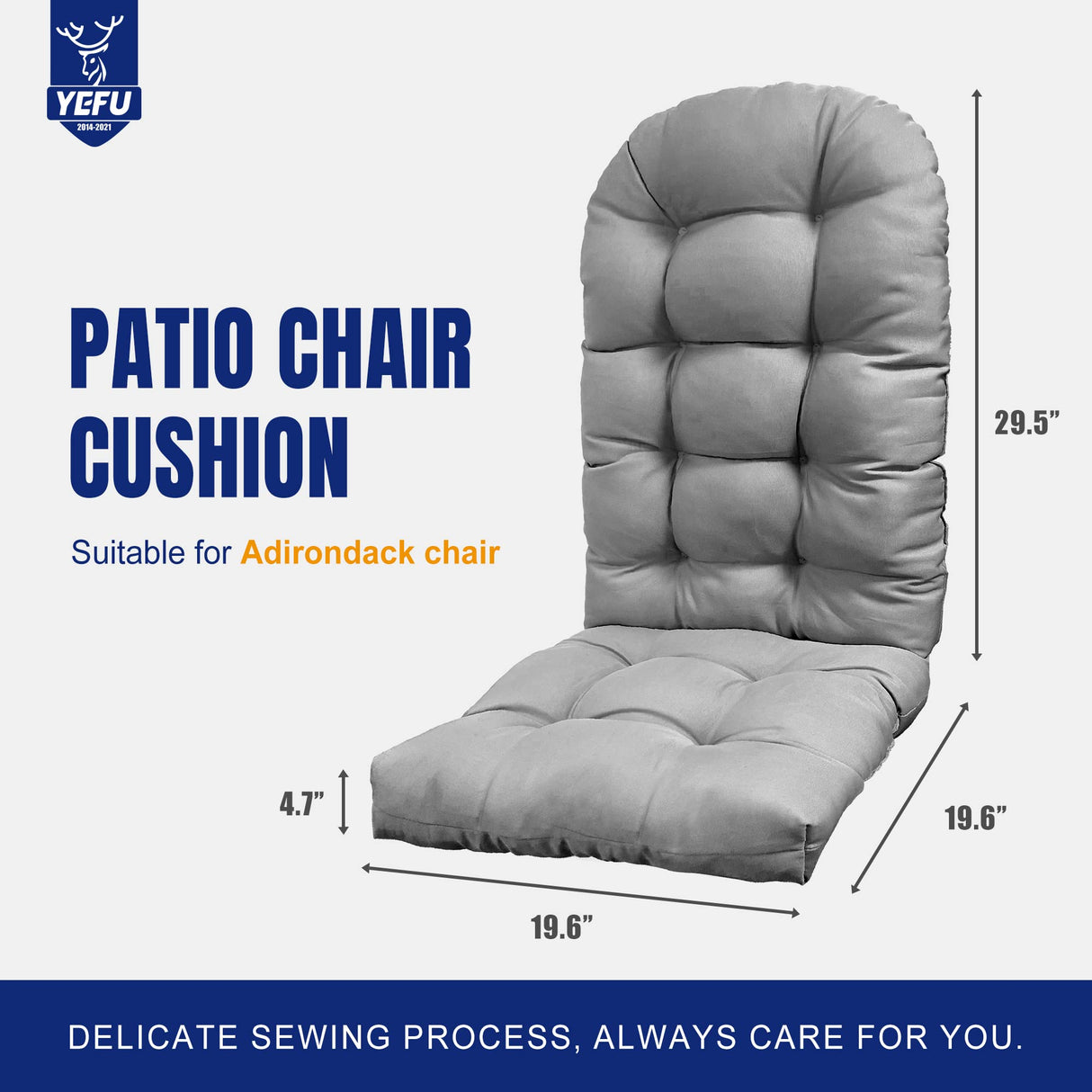 YEFU Adirondack Chair Cushion, Rocking Chair Cushions High Back, Thickened Patio Chair Pad for Indoor and Outdoor, 49x20x5 Inch, Gray YEFU