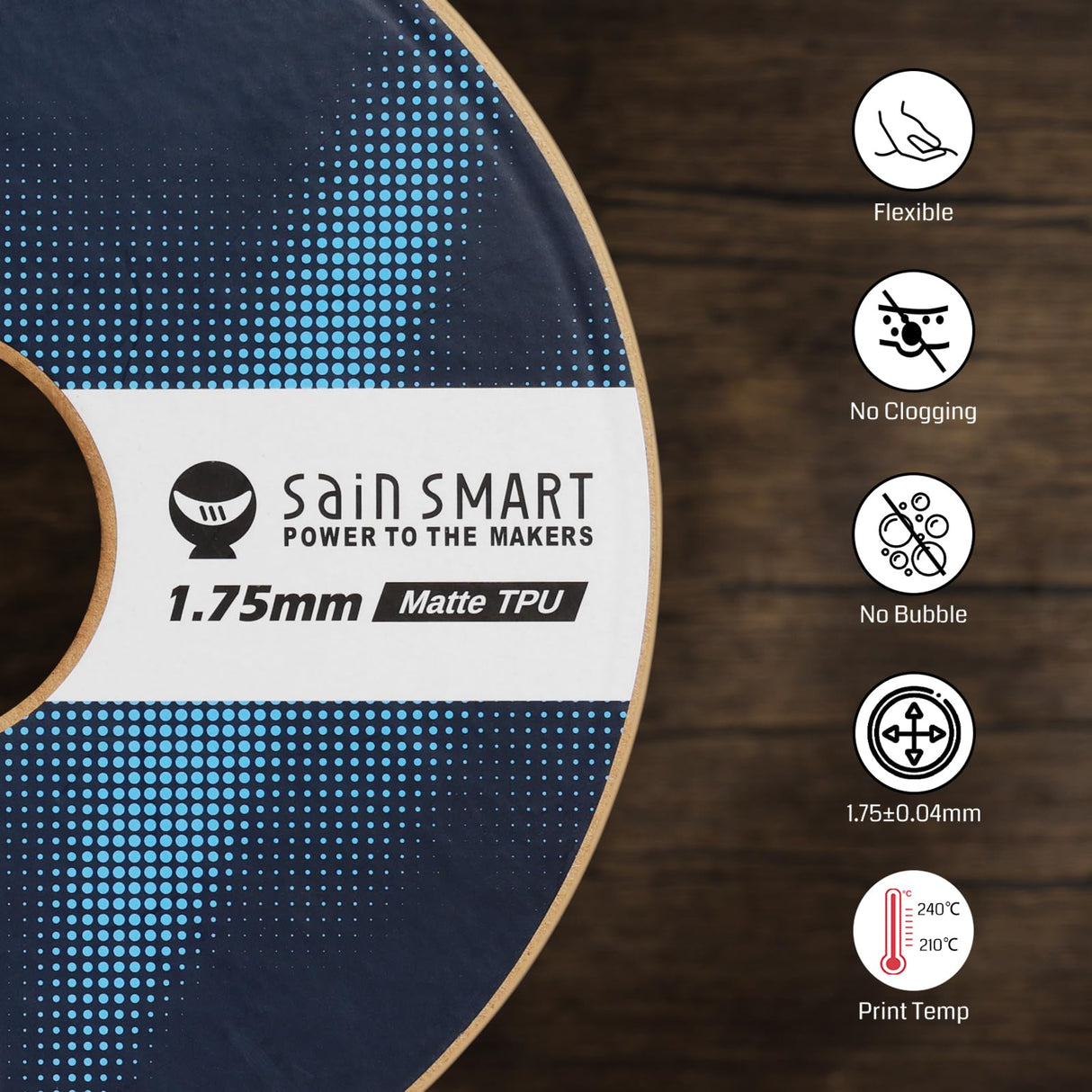 SainSmart Matte TPU Filament, Black Flexible TPU 3D Printing Filament, 1.75 mm, 1kg (2.2LB), Dimensional Accuracy +/- 0.05 mm, 95A Soft TPU SainSmart