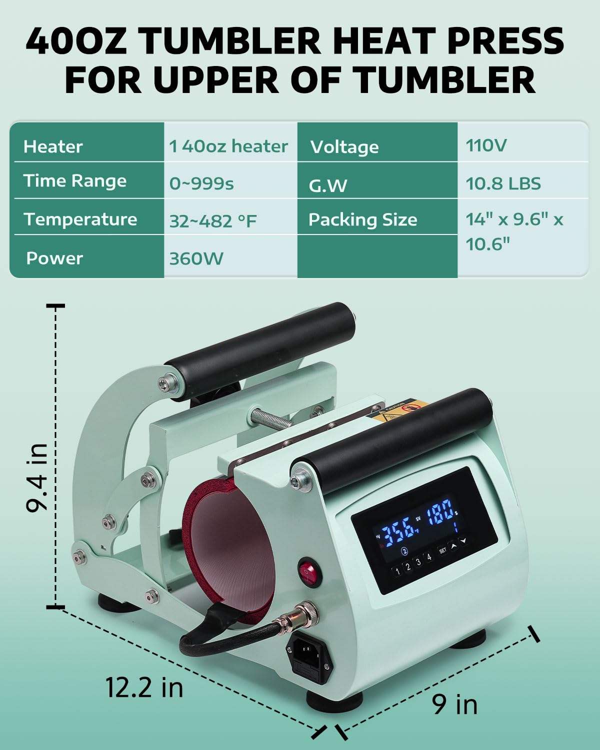 OFFNOVA 40 OZ Tumbler Heat Press Machine Mug Press Machine for Upper of 30oz 40oz Tumbler Sublimation Printing, 4 Adjustable Memory Modes Tumbler Press with Sublimation Paper, Tape and Gloves OFFNOVA