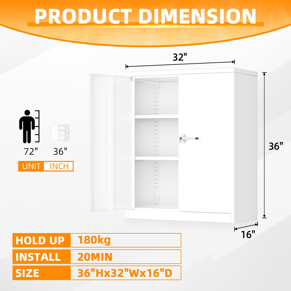 INTERGREAT Metal Storage Cabinet with Doors and Shelves,Lockable Storage Cabinet for Office,36”White Metal Utility Cabinets Garage Cabinets for Home Office, Garage, Kitchen, Shop INTERGREAT