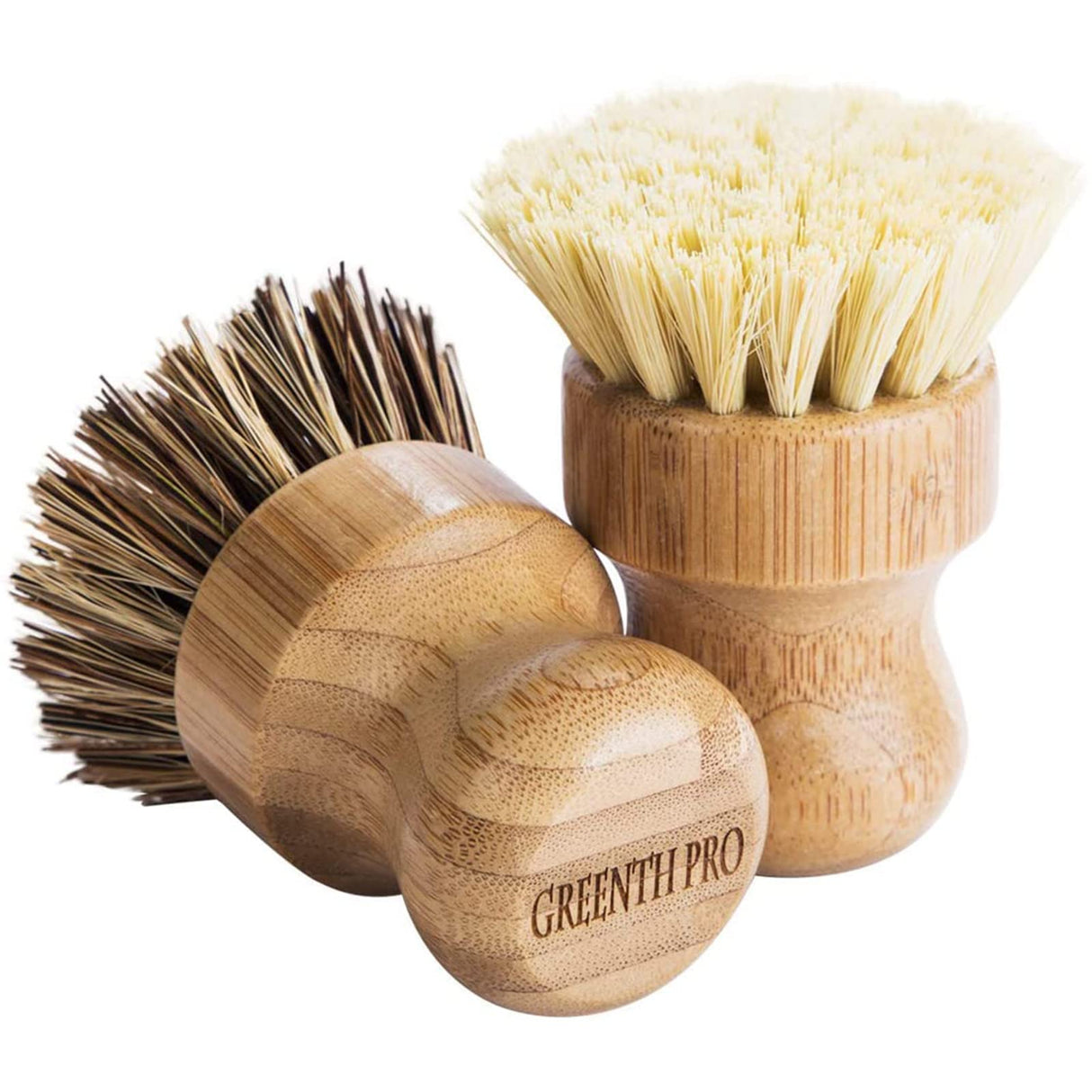 Palm Pot Brush- Bamboo Round 3 Packs Mini Dish Brush Natural Scrub Brush Durable Scrubber Cleaning Kit with Union Fiber and Tampico Fiber for Cleaning Pots, Pans and Vegetables GREENTH PRO