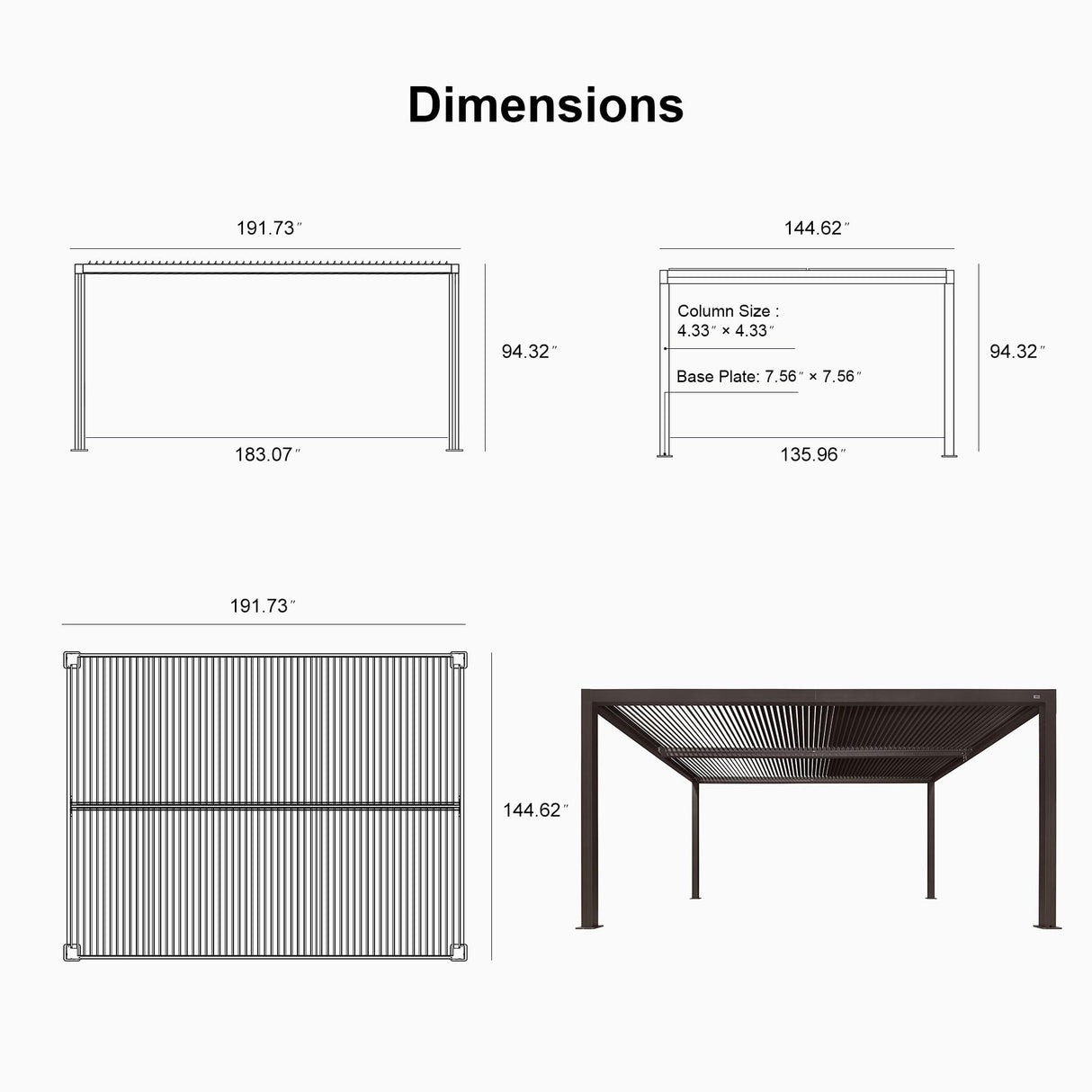 PURPLE LEAF Outdoor 12' × 16' Louvered Pergola with 16FT Detachable Louver Wall Patio Adjustable Aluminum Canopy Retractable Metal Roof for Deck Outside Backyard Hardtop Gazebo Sun Shade PURPLE LEAF