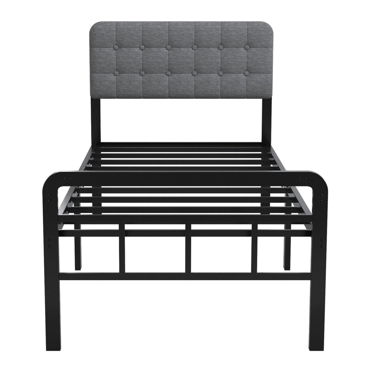 EMODA 16 Inch Twin Size Bed Frames with Upholstered Headboard and Metal Footboard, Heavy Duty Metal Slats Support Mattress Foundation, No Box Spring Needed, Easy Assembly EMODA