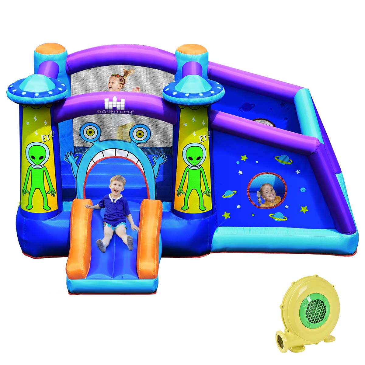 BOUNTECH Inflatable Bounce House, Alien Bouncy House for Kids Indoor Outdoor Party Fun with Large Jumping Area, Toddler Bounce House with 480w Blower Included for Backyard Birthday Gift, Christmas BOUNTECH