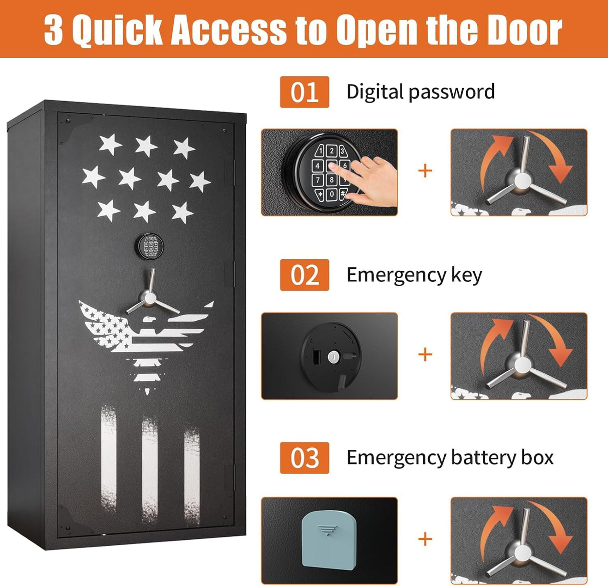 Large Rifle Safe, 30-40 Gun Safe for Rifle and Shotgun/Rifle Pistol Rack/Storage Pocket/Removable Shelf/Silent Mode/External Battery/LED/Key,180° Open Door Panel Organizer Unassembled Gun Safe TTSITG
