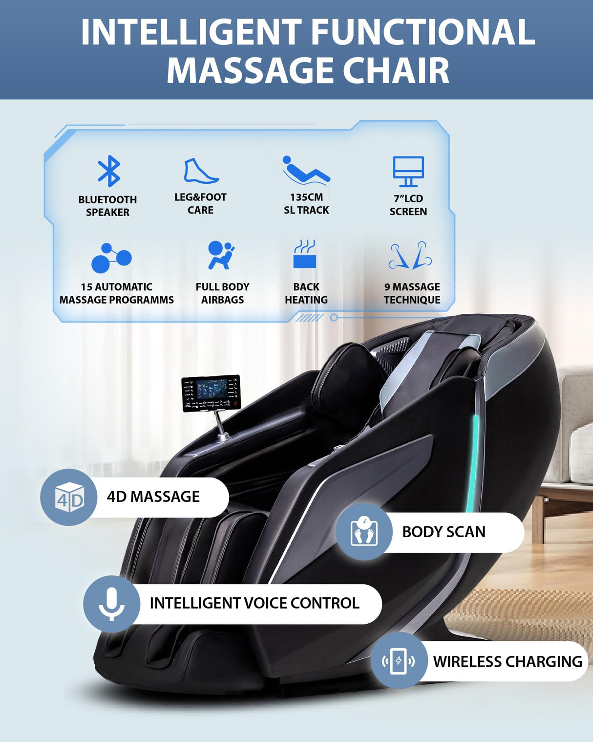 MeitFith 4D Massage Chair: Full Body Zero Gravity Massage Chair Full Body SL Track Chair Massage Black MeitFith