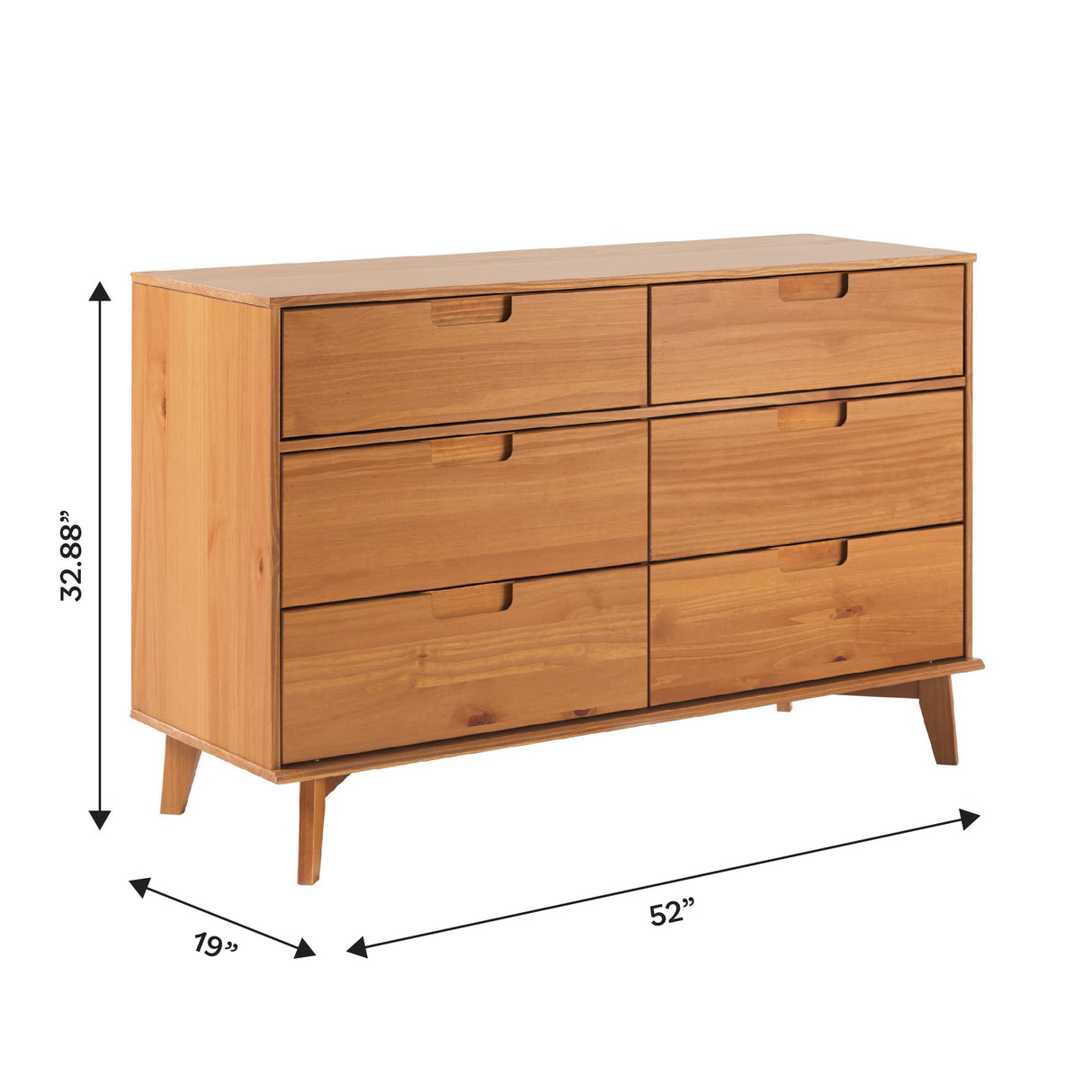 Walker Edison Sloane 6-Drawer Groove Handle Solid Wood Dresser, 52 Inch, Caramel Walker Edison