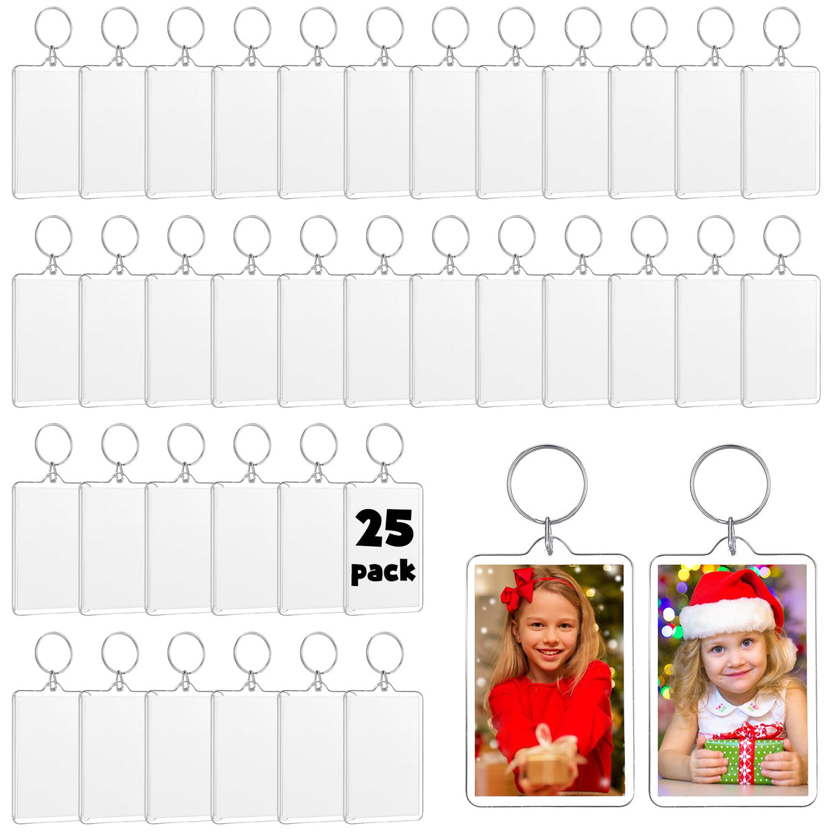Wonderjune 25 Pcs Sublimation Keychain Blanks Acrylic Photo Insert Blank Keychain Fall Thanksgiving Christmas DIY Crafts Gifts Wonderjune