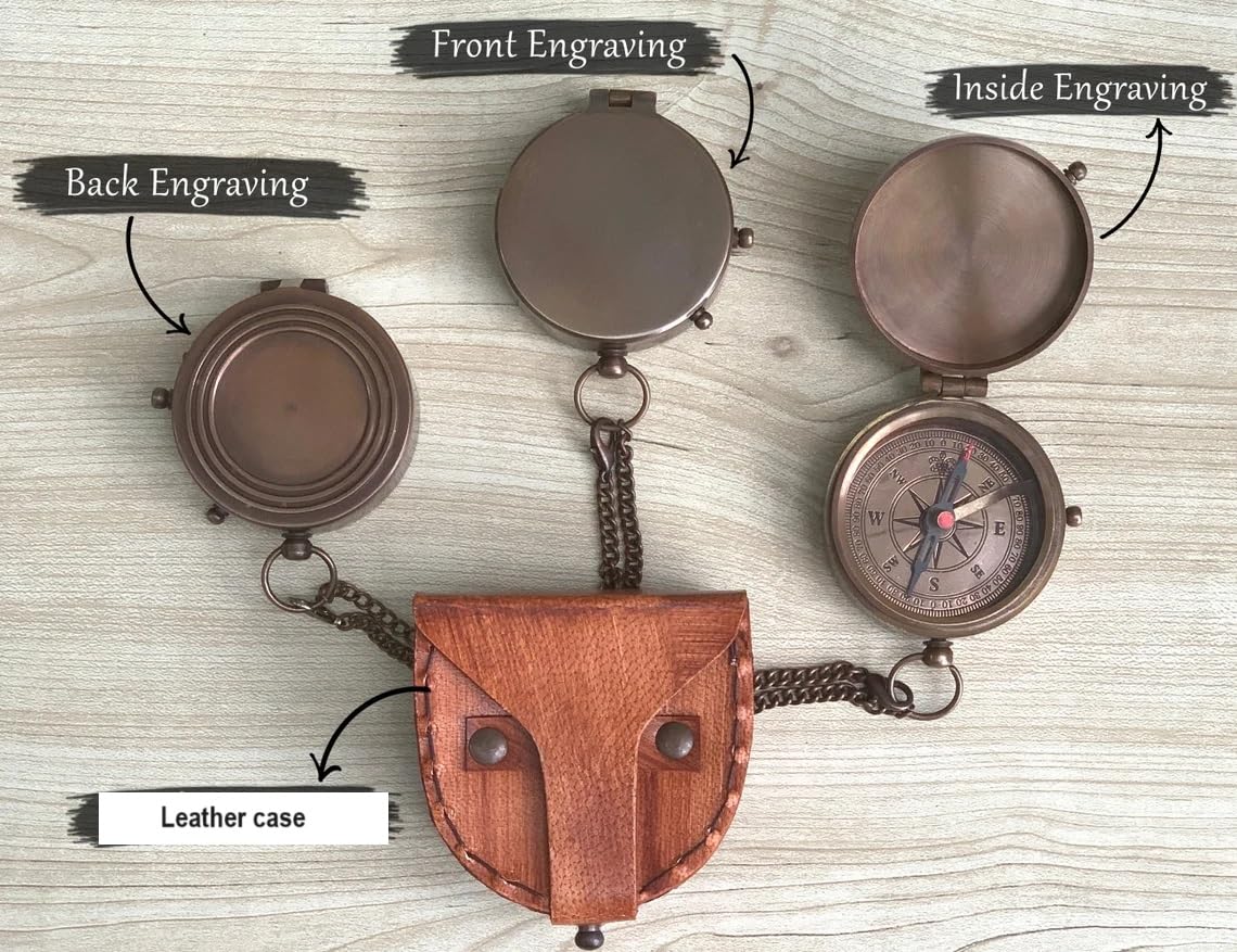 Personalized Compass, Custom Engraved Handmade Working Compass, Gifts for Men for Anniversary Fathers Day Christmas Birthday Valentines Day and Graduation Baptism Royalmart