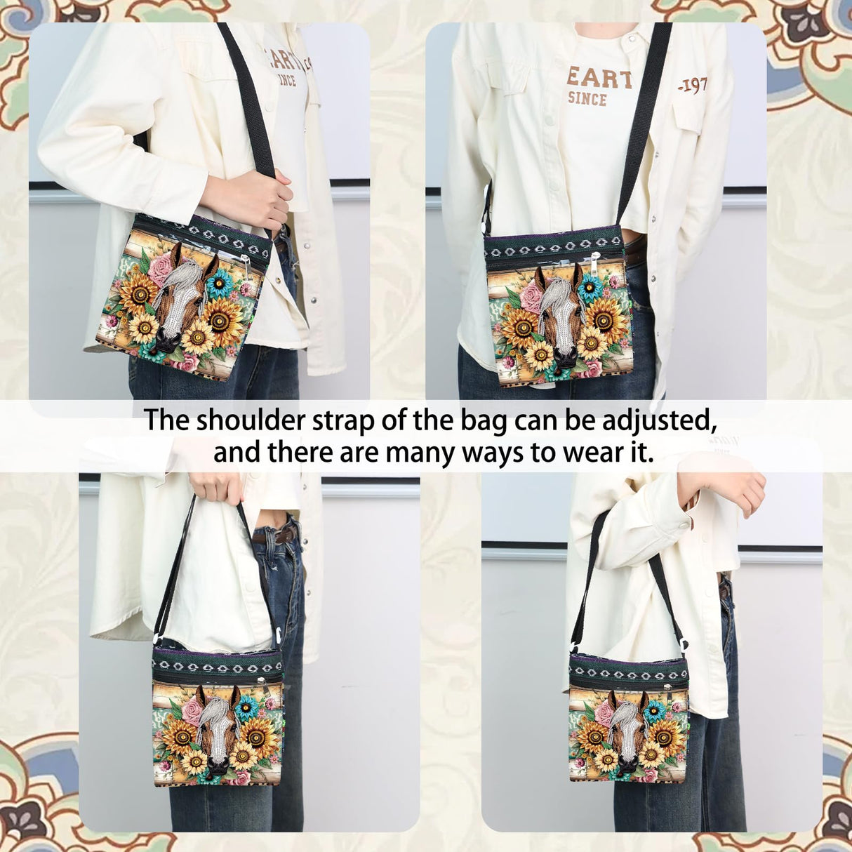 5D DIY Diamond Painting Shoulder Bag for Adults - Sunflower & Horse Design, Special Shape Crystal Rhinestone Art Handbag, Partial Diamond Art Craft Kit, Stylish Gift for Women antor