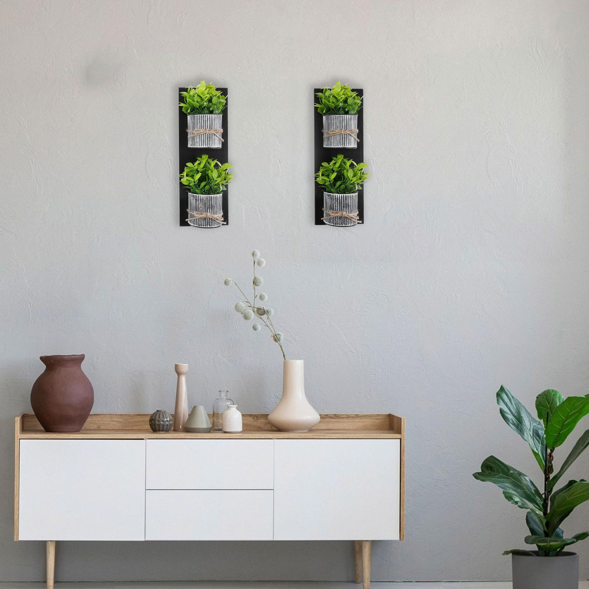 Hukalw Artificial Plants Wall Hanging Decor, Faux Plants with Rustic Metal Planters and Wood for Indoor Wall Decor, Artificial Greenery Plants Wall Art for Modern Farmhouse Living Room Hukalw