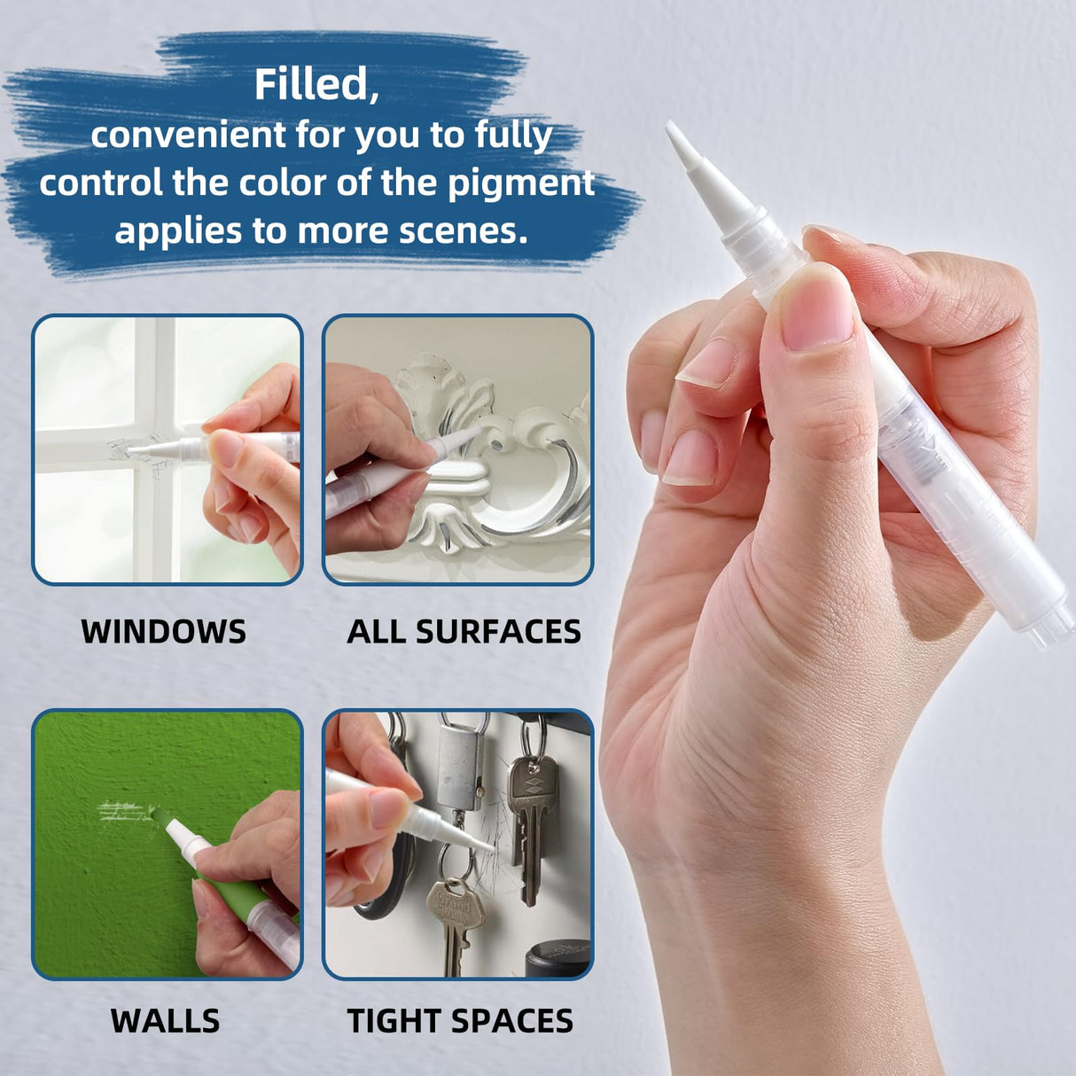 XTIIEED Fillable Touch Up Paint Pen, Refillable Paint Brush Pens, Touch up paint pens for walls - Wood Floors, Windows, Furniture, Kitchen Cabinet, Suitable for Any Repair(3 Pack) XTIIEED