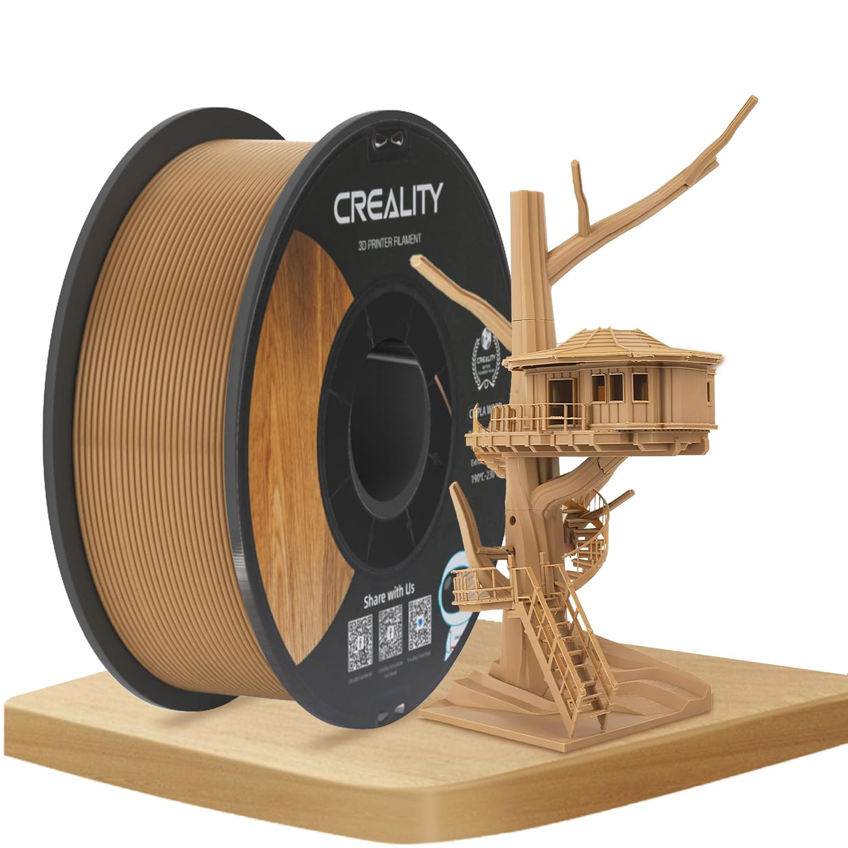 Official Creality Wood Filament PLA, Wood PLA 3D Printer Filament 1.75 mm, More Than 30% Real Wood, Smooth Silk Texture, Toughness, 1kg(2.2lbs)/Spool 3D Printing Filament, for All FDM Printers (Wood) Creality