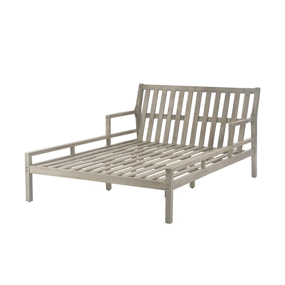 SOFTSEA Outdoor Daybed with Backrest and Cushions, Patio Daybed with Four Pillows, Wooden Outdoor Bed with Curved Armrests for Yard Pool Backyard, Gray+Beige Cushion SOFTSEA