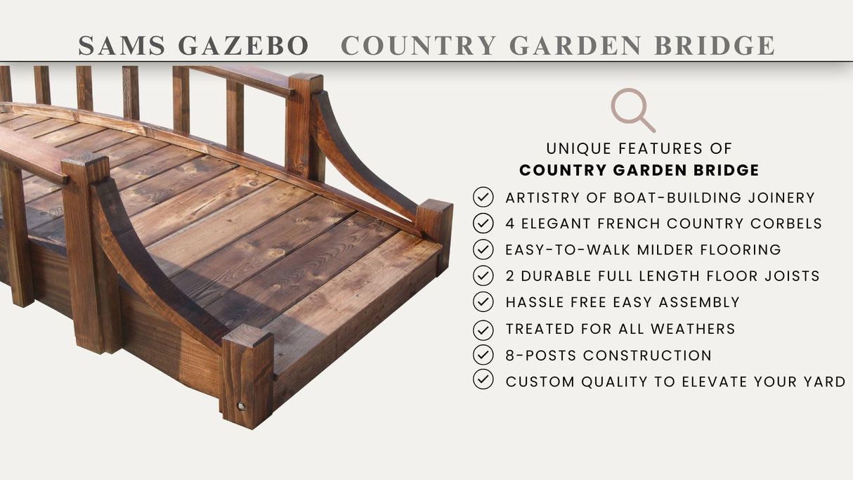 SamsGazebos Country Wood Garden Bridge, 8', Brown SamsGazebos