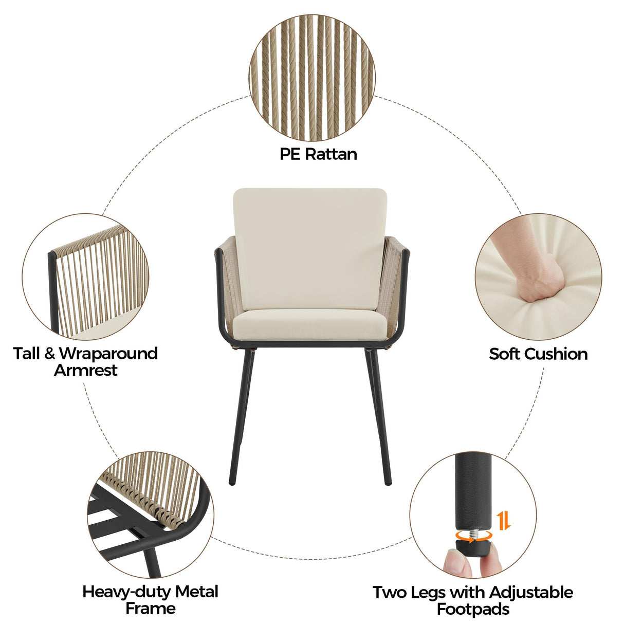 Yaheetech 3-Piece Patio Furniture Set, Outdoor PE Rattan Wicker Bistro Set w/ 2 Chairs & Tempered Glass Top Table & Cushions, for Poolside/Porch/Garden/Yard Yaheetech