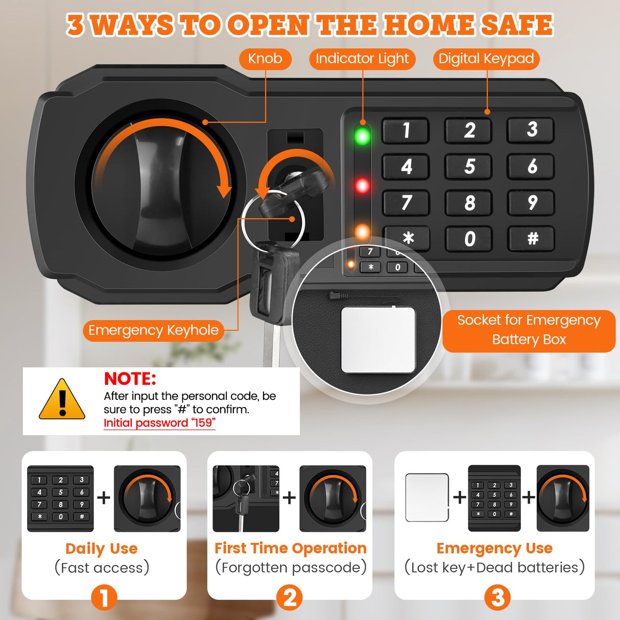 3.0 Cuft Large Fireproof Safe Box for HOME USE, Digital Home Security Safe with Programmable Keypad and Removable Shelf, Document Safe Fireproof Waterproof for Money Firearm Medicine Valuables Mitlvge