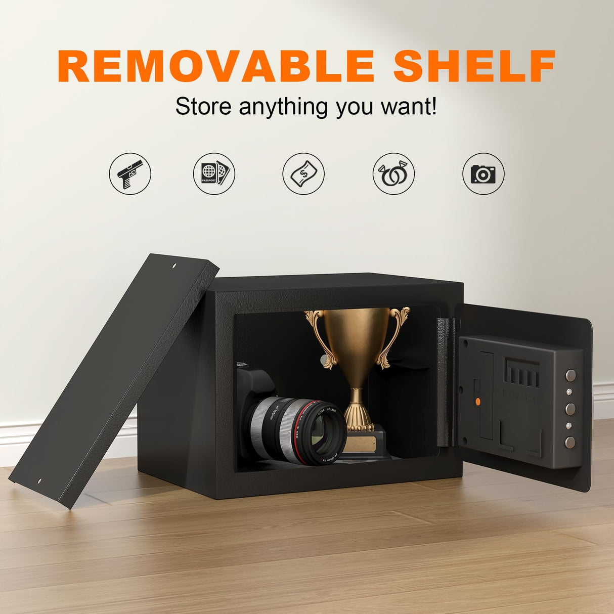 STEELIST 0.8 Cubic Fireproof Waterproof Safe, Security Digital Box with Removable Shelf, Cash Box for Home, Fireproof Safe for Documents, Jewelry, Gun, Valuables, Safety Box, Black STEELIST