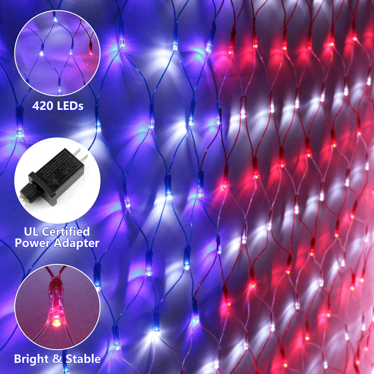 Super Larger Size American Flag Lights, July 4th Patriotic Lights with Ultra-Bright 420 LED, Waterproof Led Flag Net Light of USA, 4th of July Decor Independence Day Memorial Day Renoliss