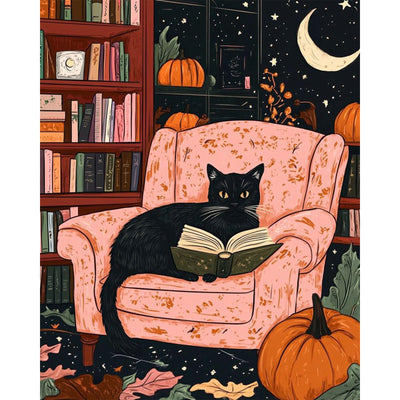 Black Cat Paint by Numbers for Adults, Halloween Paint by Number on Canvas Without Frame, DIY Pumpkin Oil Painting for Gift Home Wall Decor (16x20 inch)