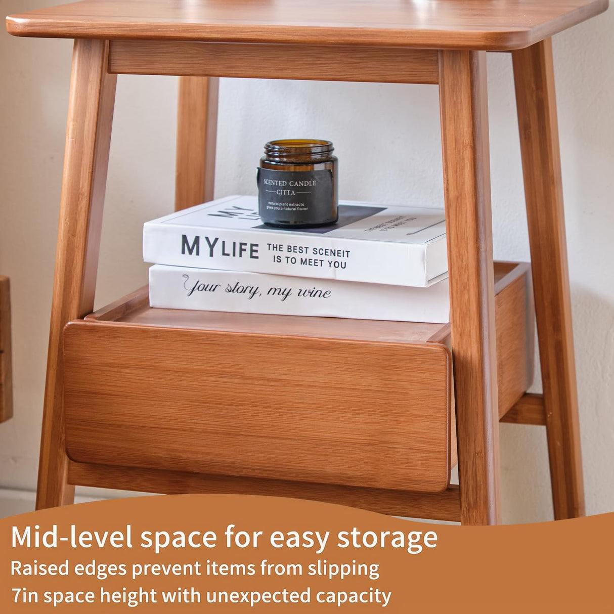 JIKUGO Nightstand with Drawers and Storage Shelf for Bedroom Bedside Tables Small Night Stands Bed Side Table JIKUGO