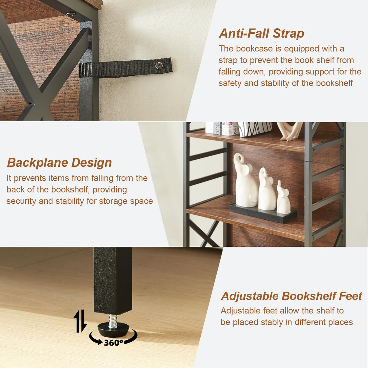 HOMBAZAAR 6 Tier Bookshelf, 65.8 Inch Tall Rustic Bookshelf with Metal Frame, Industrial Heavy Duty Bookshelves and Bookcases, Open Book Shelf for Office, Living Room and Library, Brown HOMBAZAAR