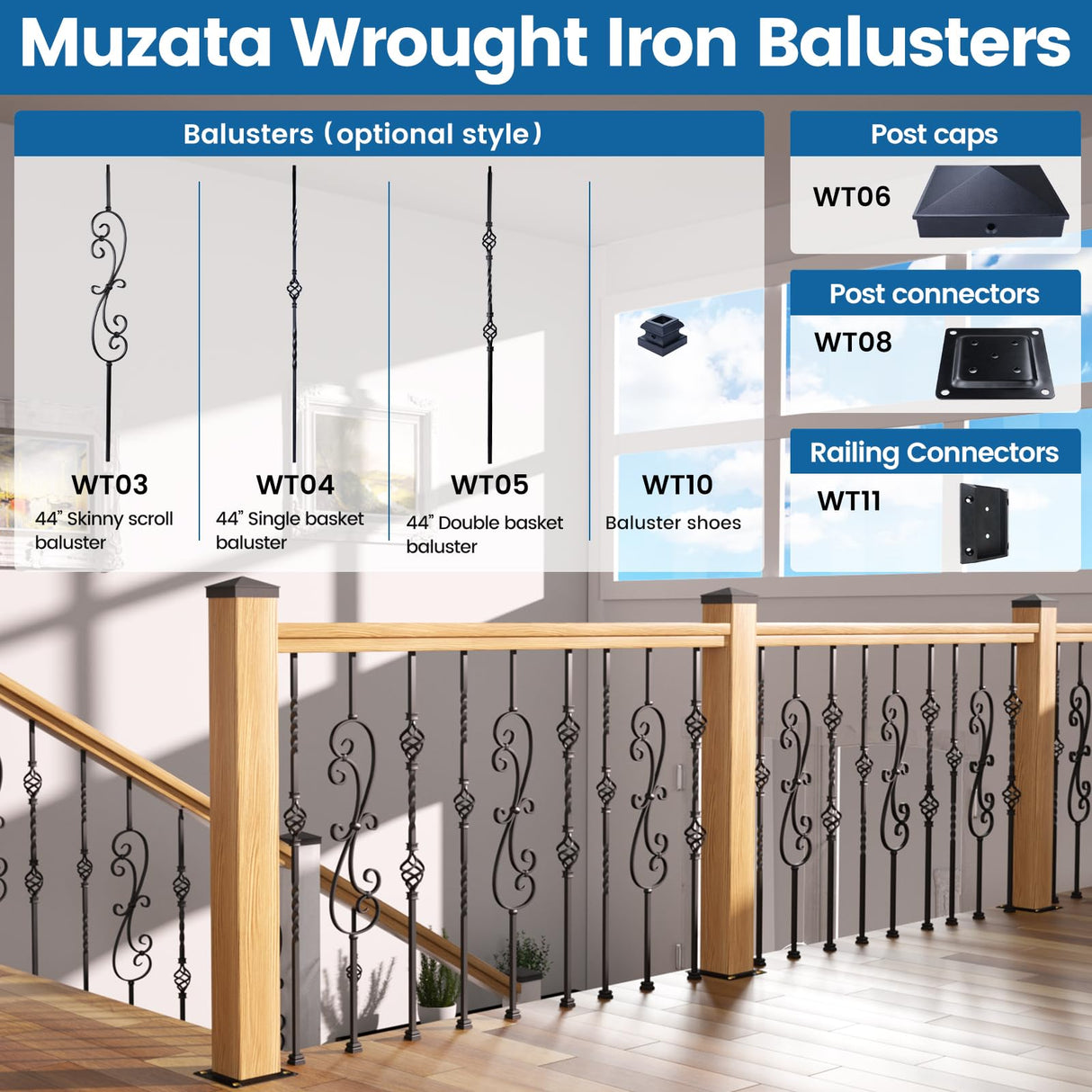 Muzata 10Pack 4"×4" Wood Post Plate Connector Deck Post Base Plate Wood Fence Deck Porch Railing Support Base Black WT08 Muzata