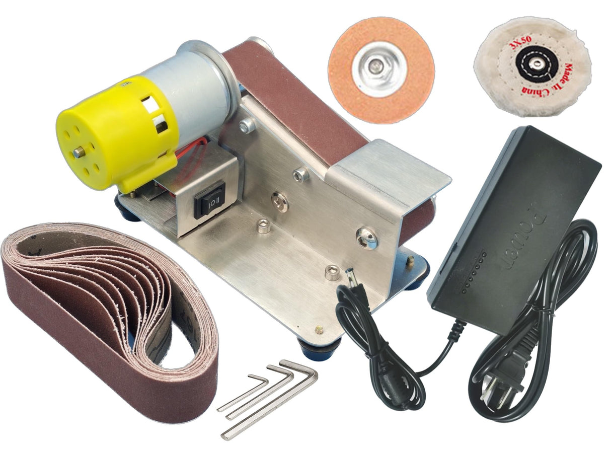 30mm Mini Belt Sander, Sander Tool w/ 7-Gear Speed Control, 15 Degree Knife Sharpener Electric Sander Sanding Machine w/Buffing & Grinding Wheel for Mefape