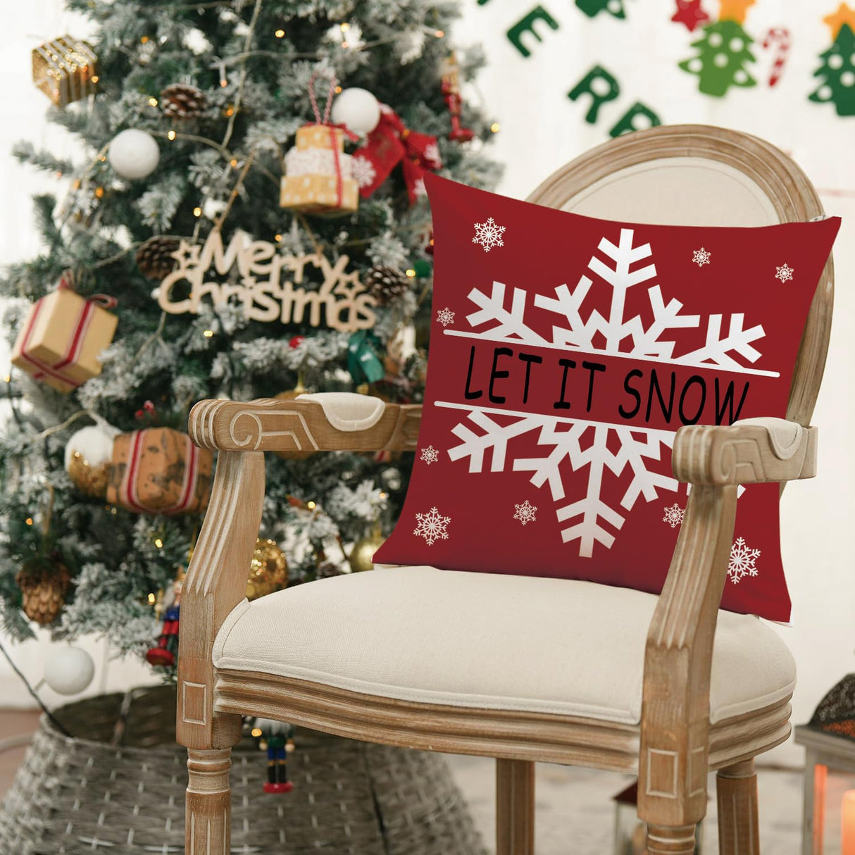 Mimkus Merry Christmas Red Throw Pillow Covers 18 x 18 Inch Set of 4 Christmas Joy Xmas Trees Winter Holiday Cushion Case for Sofa Couch Home Decor Mimkus