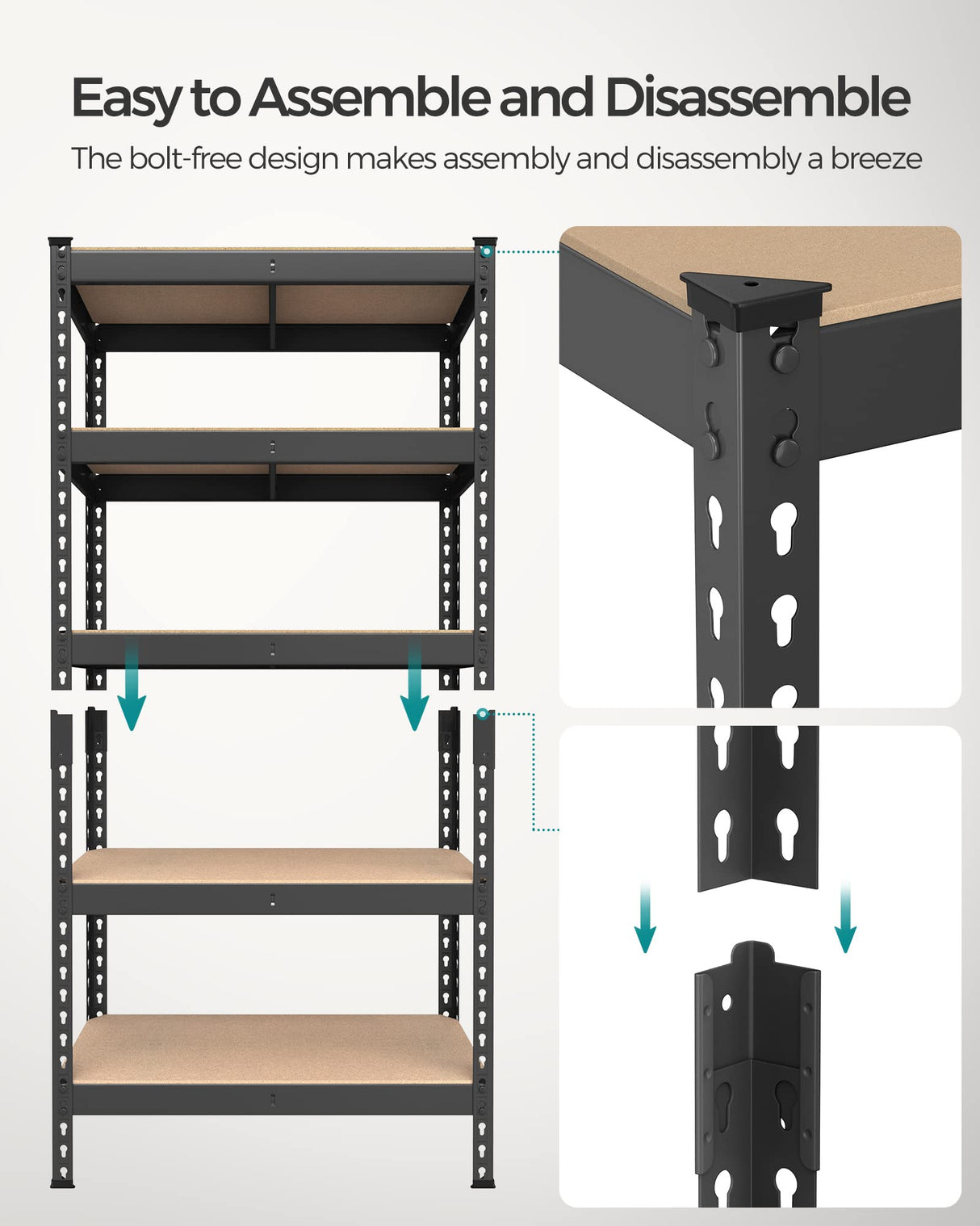 SONGMICS 5-Tier Storage Shelves, Set of 2 Garage Storage, Boltless Assembly, Adjustable Shelving Units, 11.8 x 29.5 x 59.1 Inches, Load 1929 lb Each, Shed Warehouse Basement, Black UGLR300B02 SONGMICS